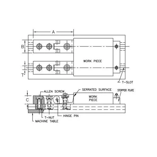 Clamp Smith Low Height Pinch Clamp with Allen Bolts & T-Nuts 24 mm T Slot Size 180 mm Length Black Finish Hardened Steel, CSPC-24