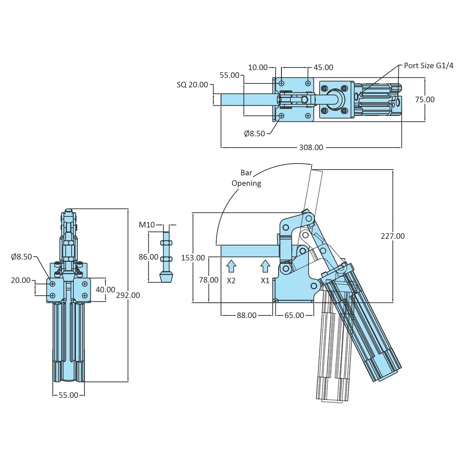 STEEL-SMITH Right Angle Hold Down Action, AOT-4085-SB