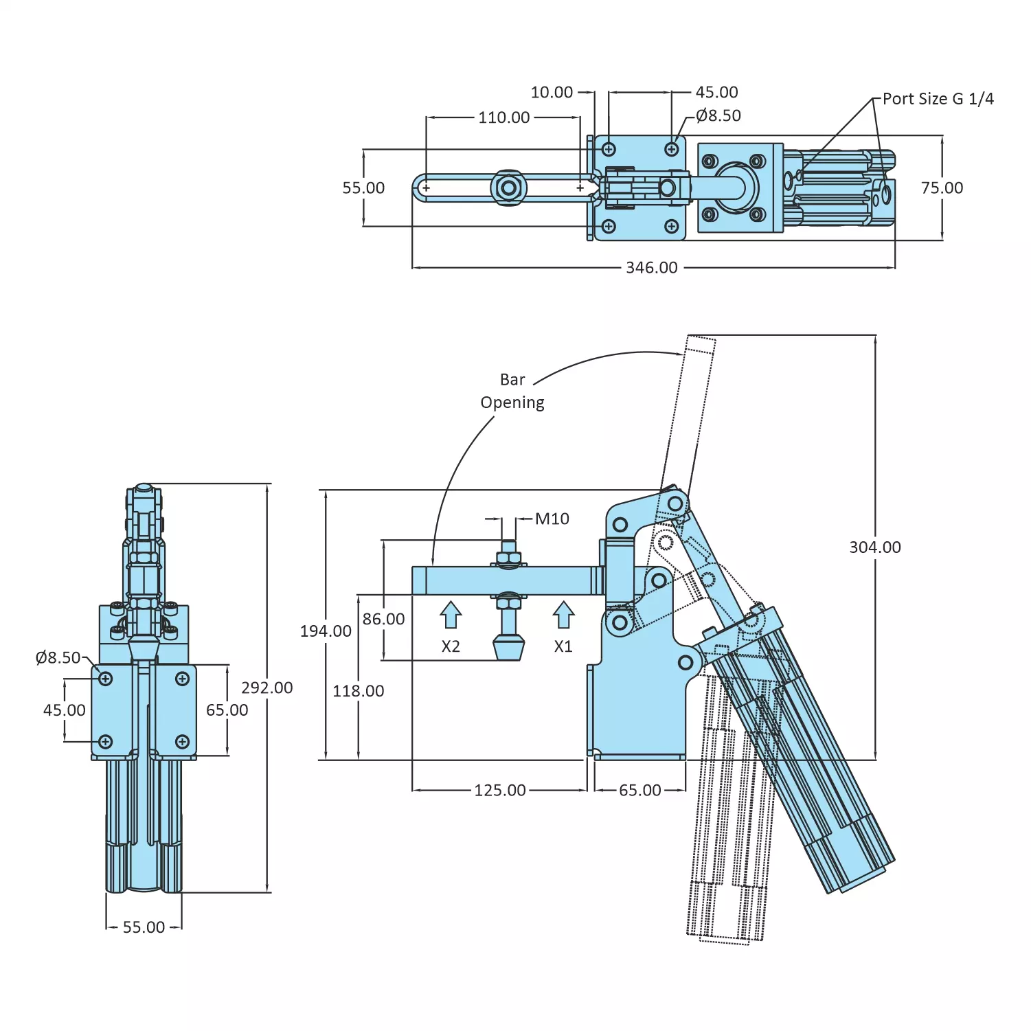 STEEL-SMITH Right Angle Hold Down Action, AOT-40125-UB
