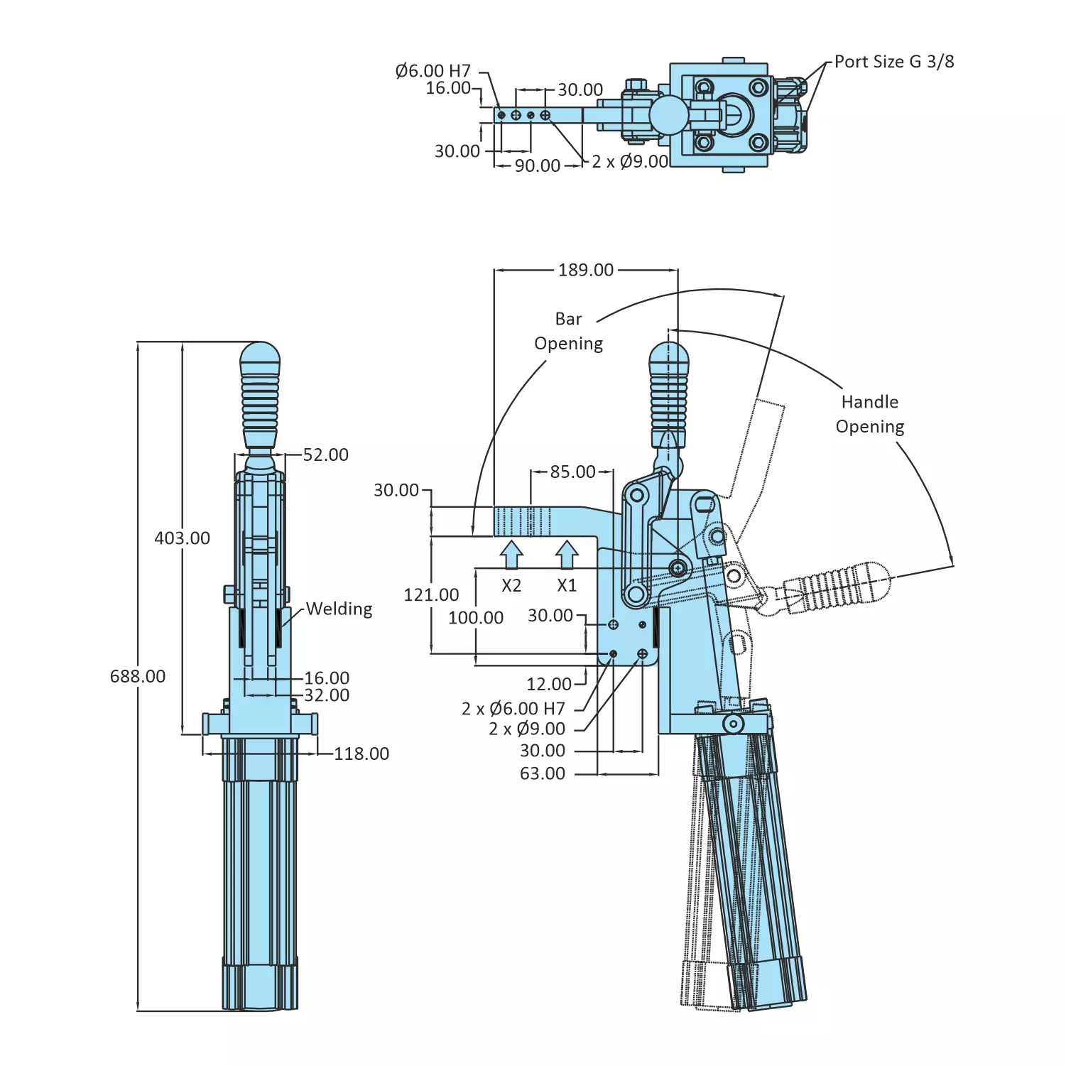 STEEL-SMITH Pneumatic Clamps, AOT-HV-2400-H-TM-TU