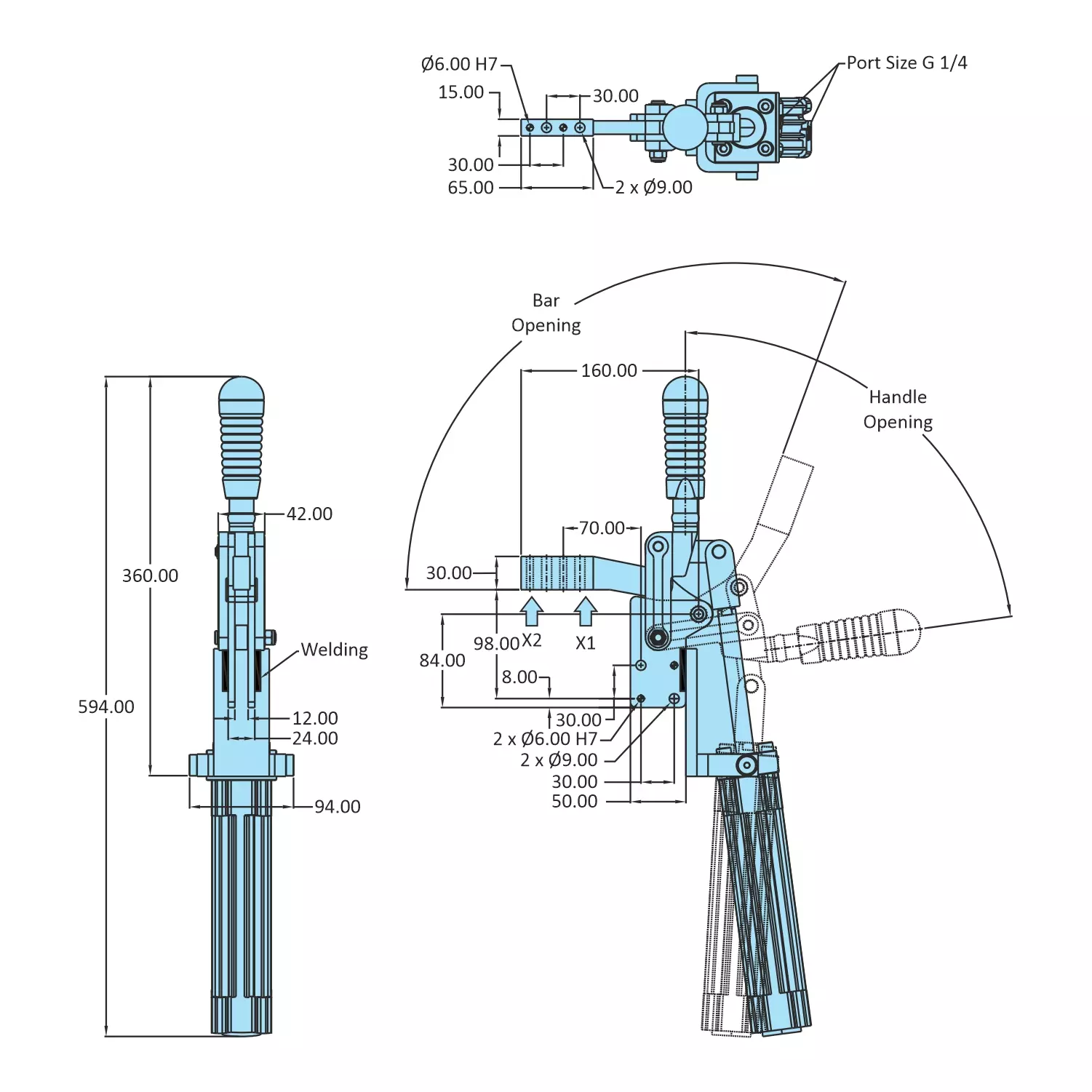 STEEL-SMITH Pneumatic Clamps, AOT-HV-1200-H-TM-TU