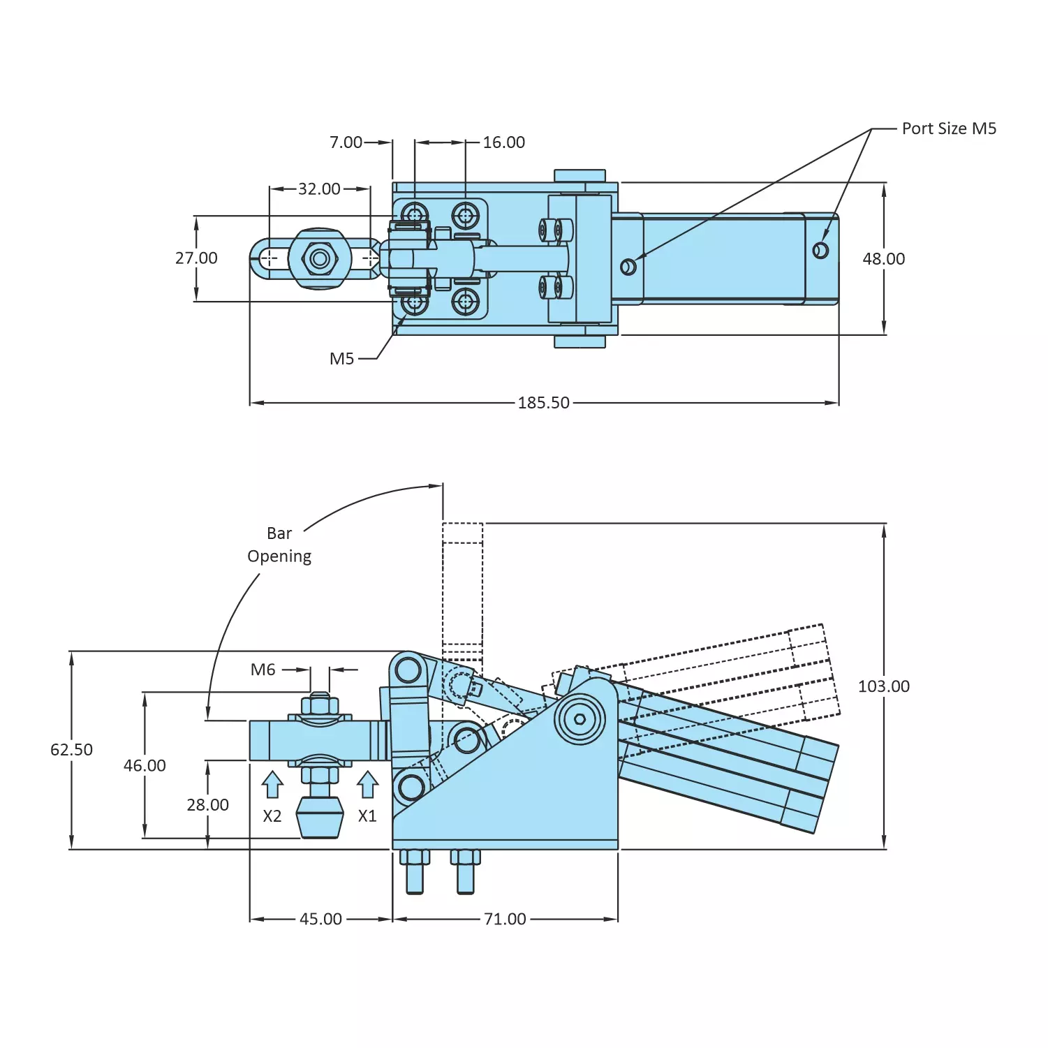STEEL-SMITH Hold Down Action, AOT-2535-UB-FS