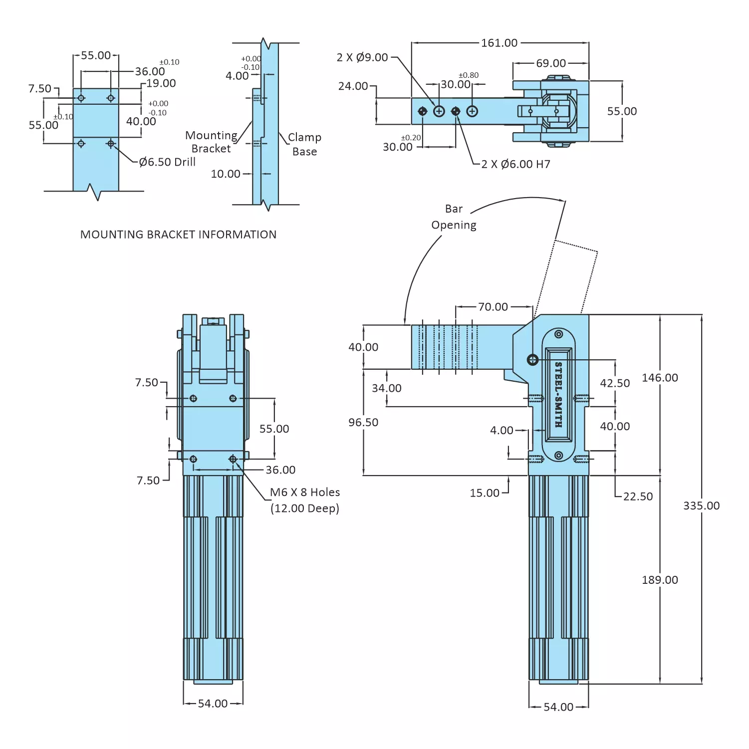 STEEL-SMITH Pneumatic Clamp with Solid Horizontal Arm, SSC-4065-HA
