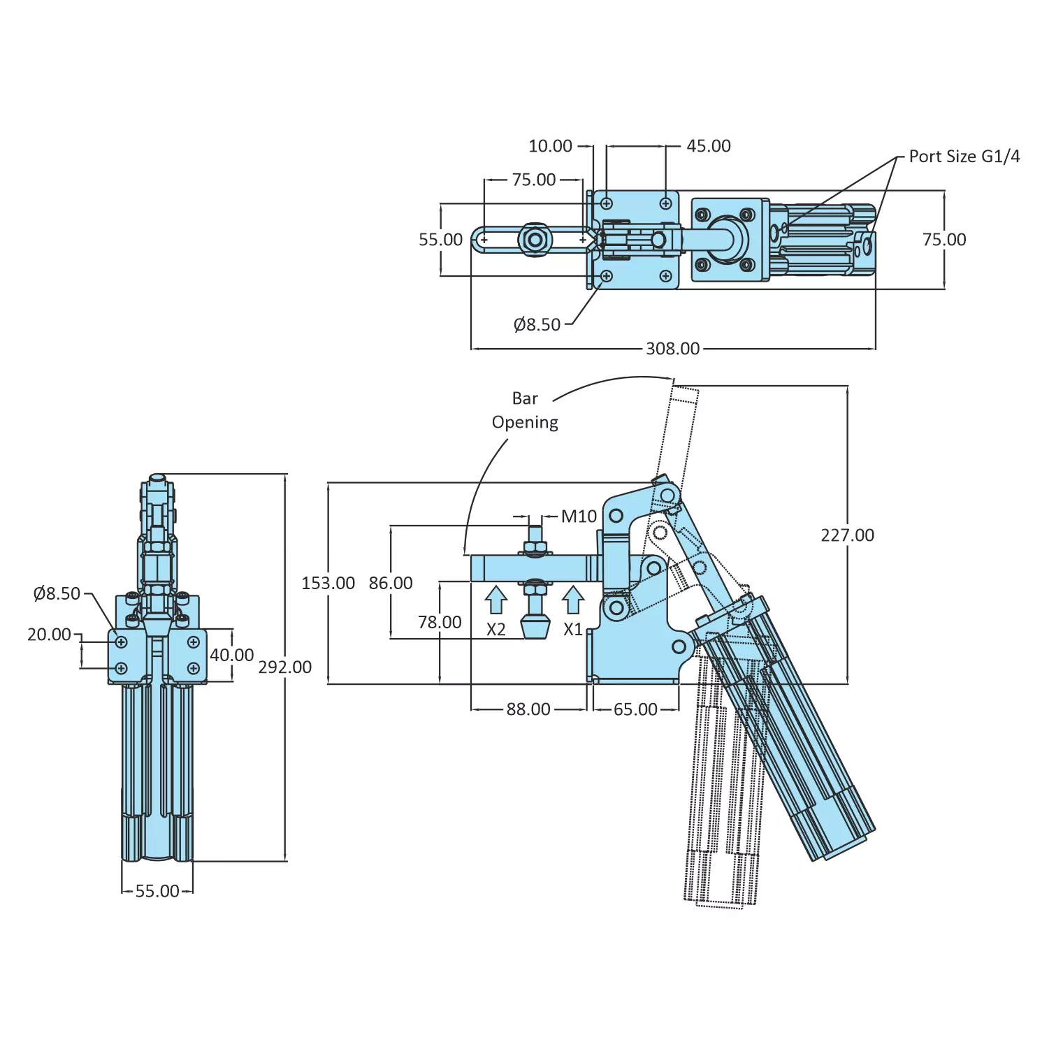 STEEL-SMITH Right Angle Hold Down Action, AOT-4085-UB