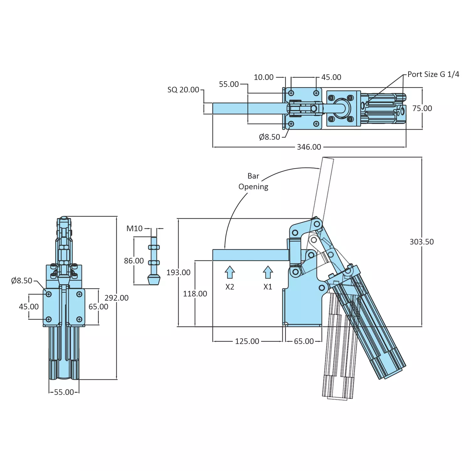 STEEL-SMITH Right Angle Hold Down Action, AOT-40125-SB