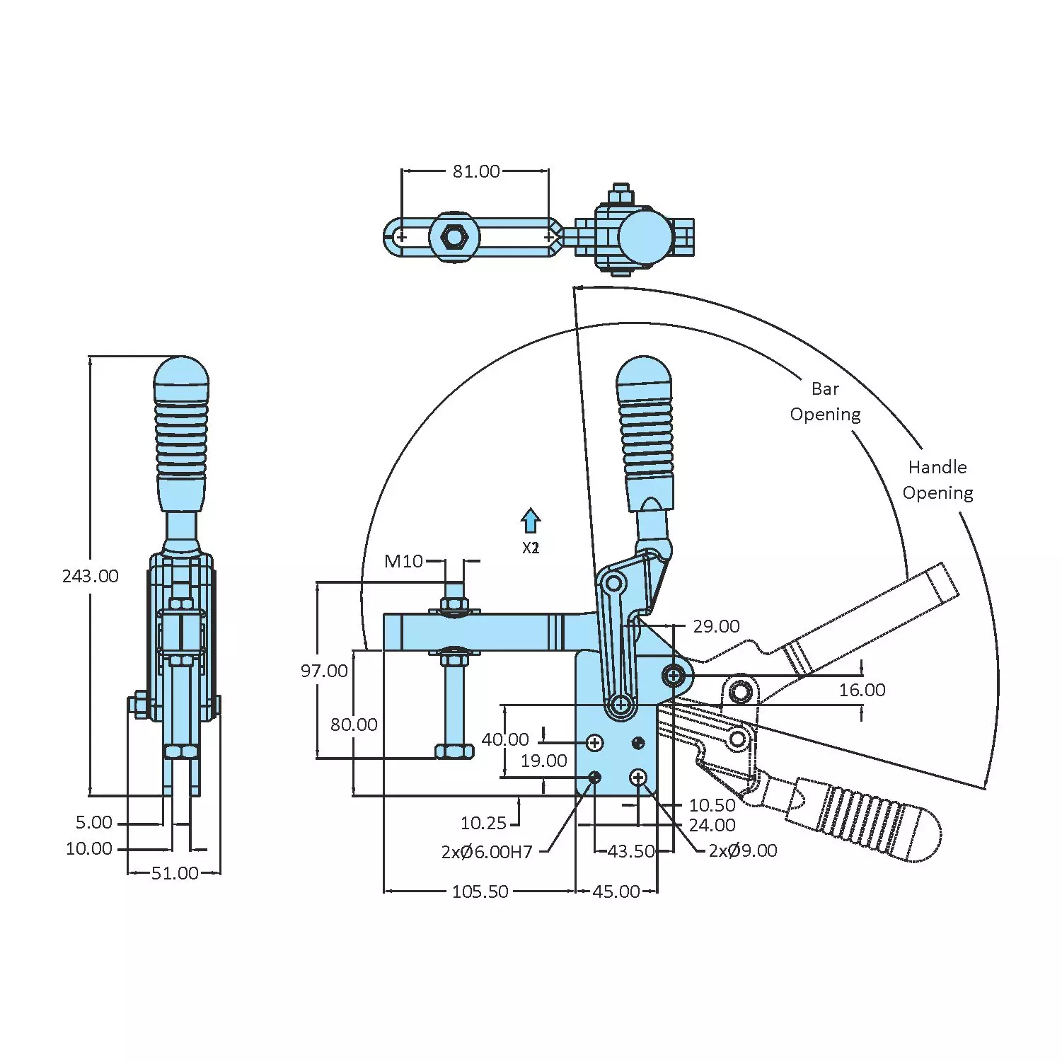 STEEL-SMITH Horizontal Arm Automotive Clamps 152° HV-700-UV