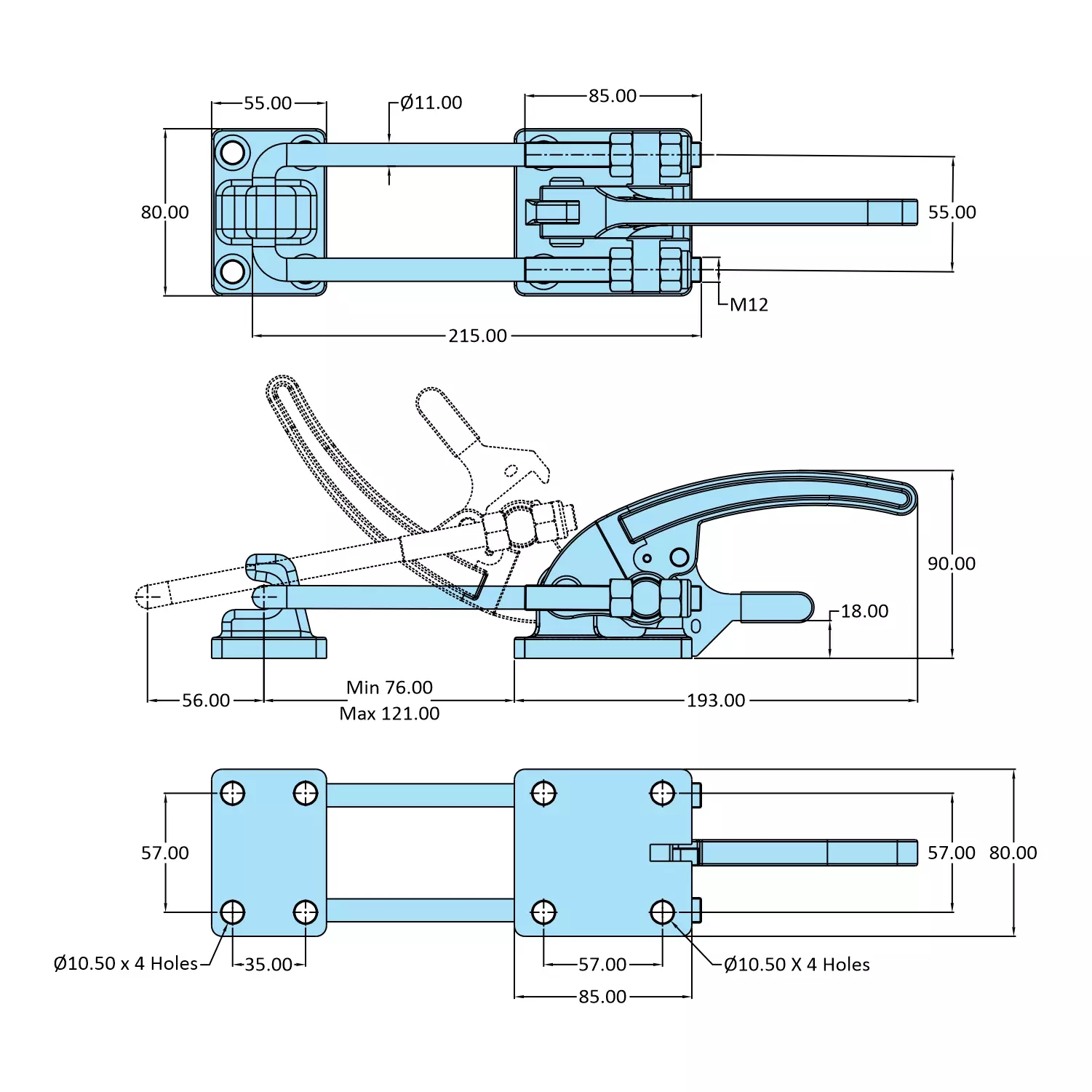 STEEL-SMITH Pull Action Clamps With Additional Locking Mechanism 34.3kN PAH-385-TRIG-M50-SS