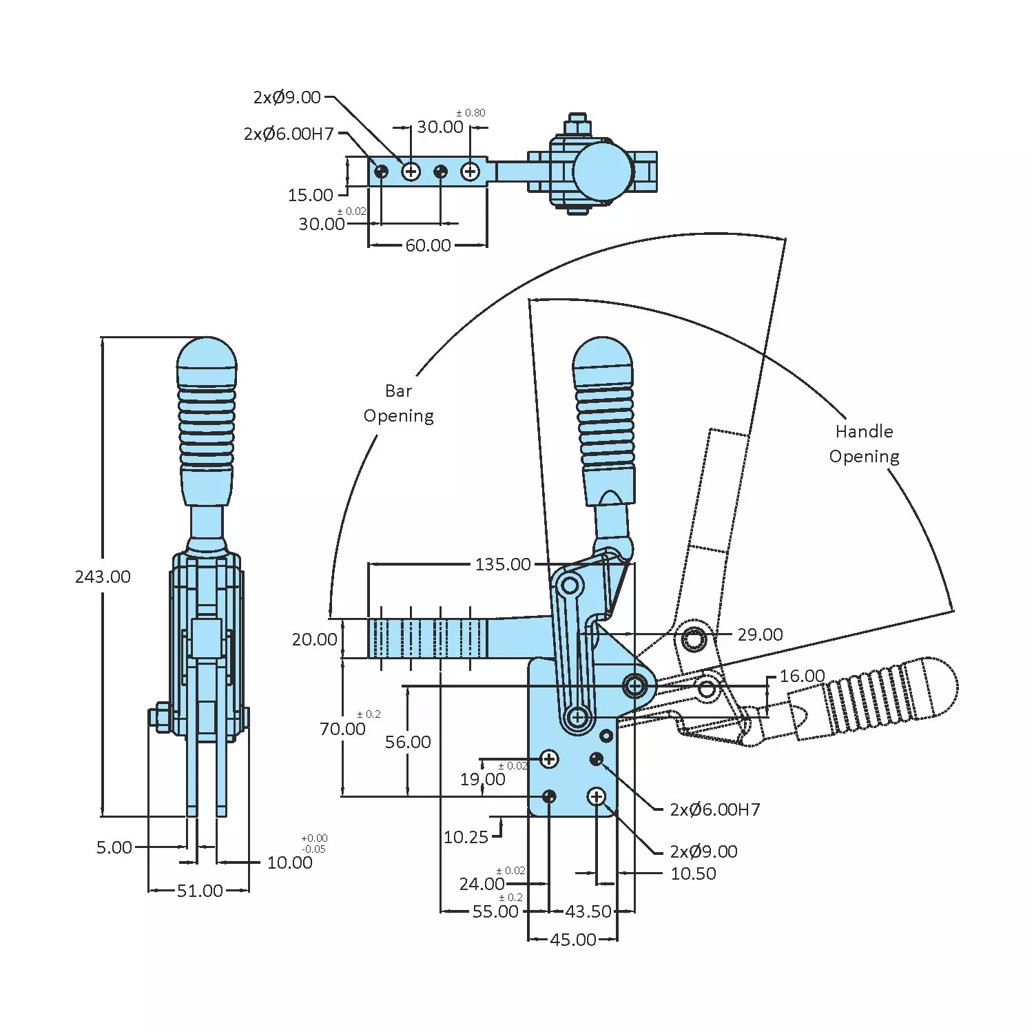 STEEL-SMITH Straight Base Horizontal Arm Automotive Clamps 6.90kN HV-700-H