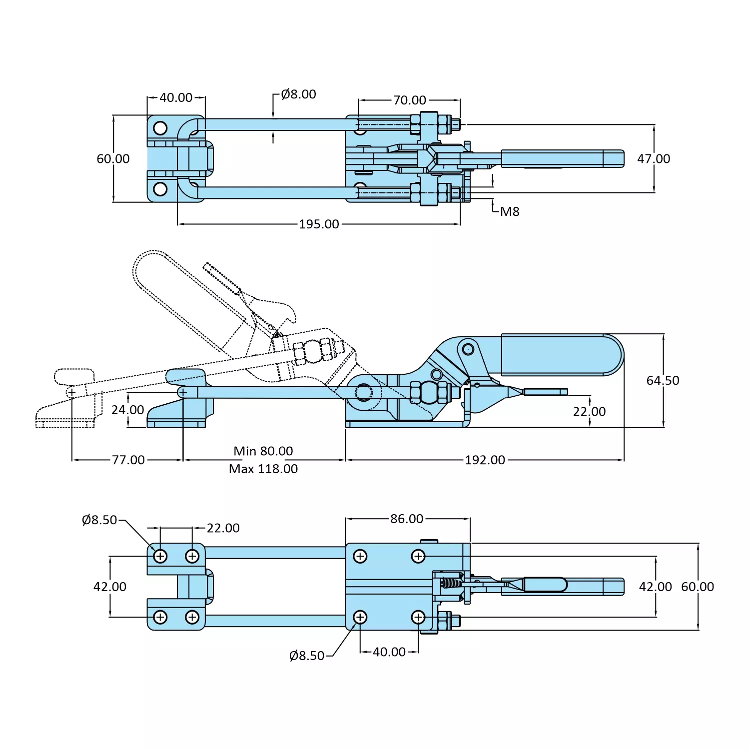 STEEL-SMITH Pull Action Clamps With Additional Locking Mechanism 9.30kN PAH-5442-TRIG-M50