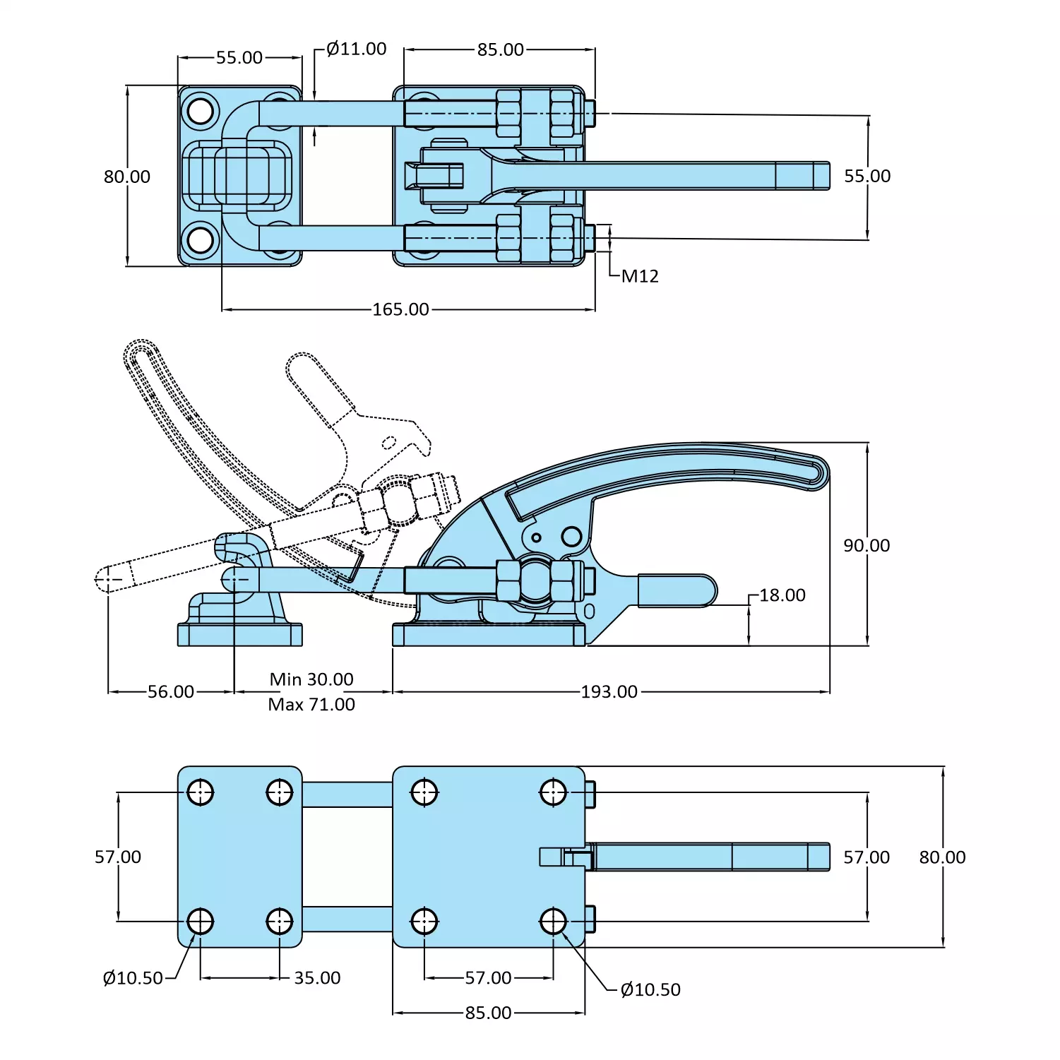 STEEL-SMITH Pull Action Clamps With Additional Locking Mechanism 34.3kN PAH-385-TRIG-SS