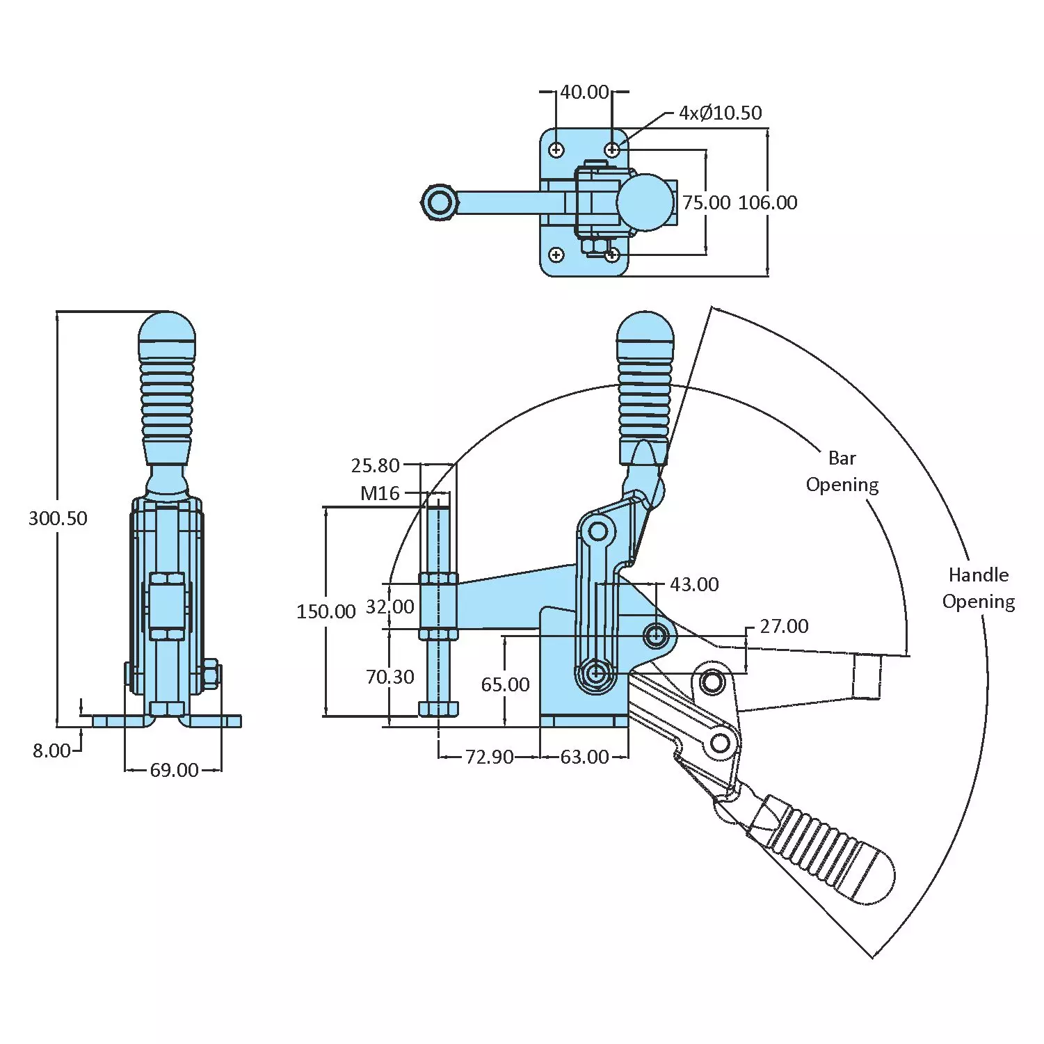 STEEL-SMITH Straight Base Automotive Clamps 183° HV-2400-F1AV