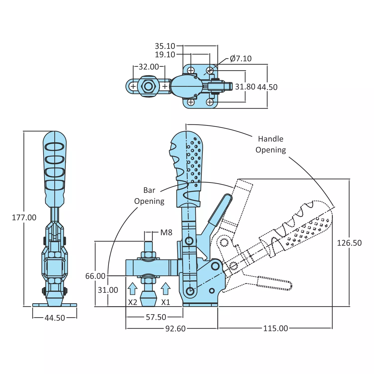 STEEL-SMITH Vertical Hold Down Action With Additional Locking Mechanism 115° VTC-207-U-TRIG