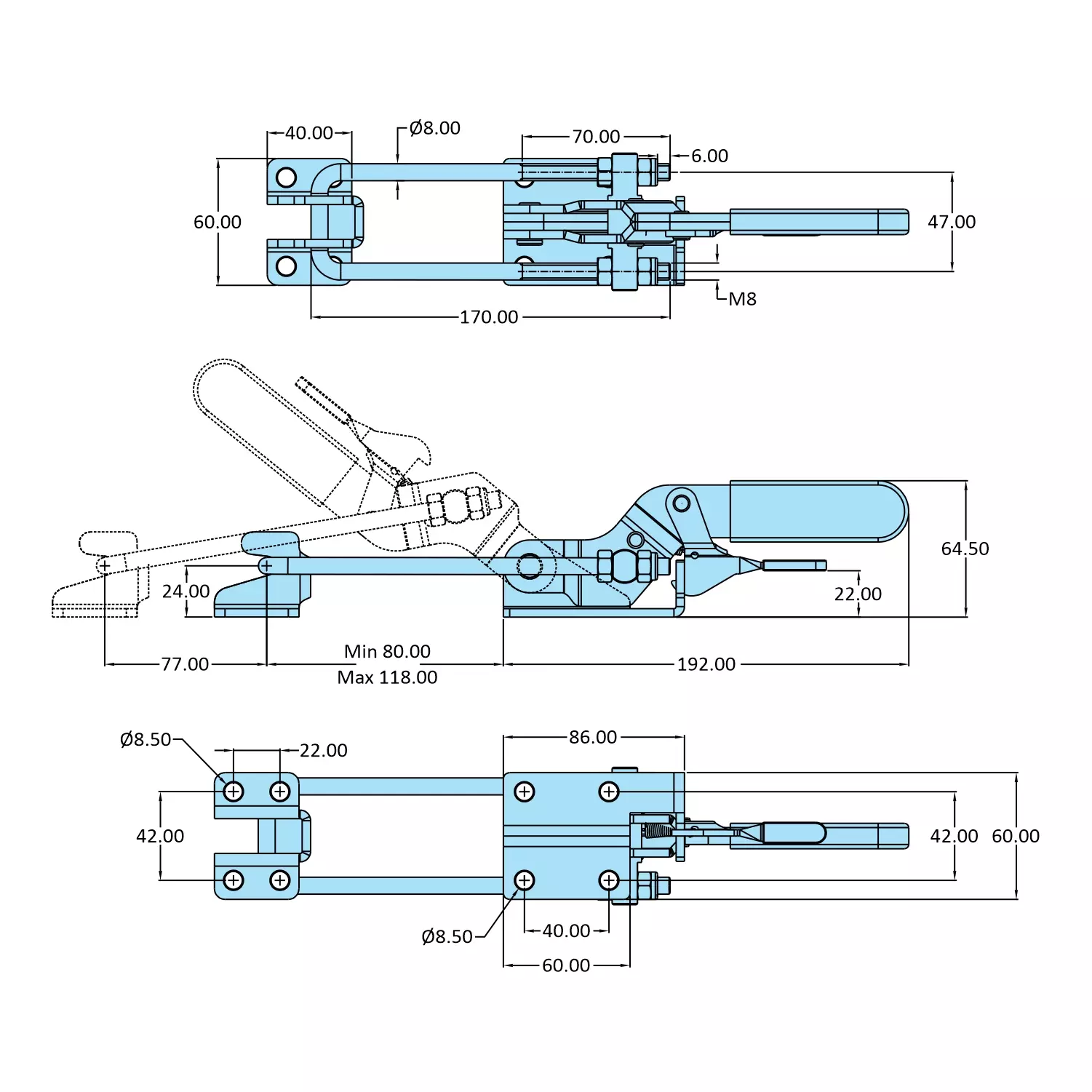 STEEL-SMITH Pull Action Clamps With Additional Locking Mechanism 9.30kN PAH-5442-TRIG-M25