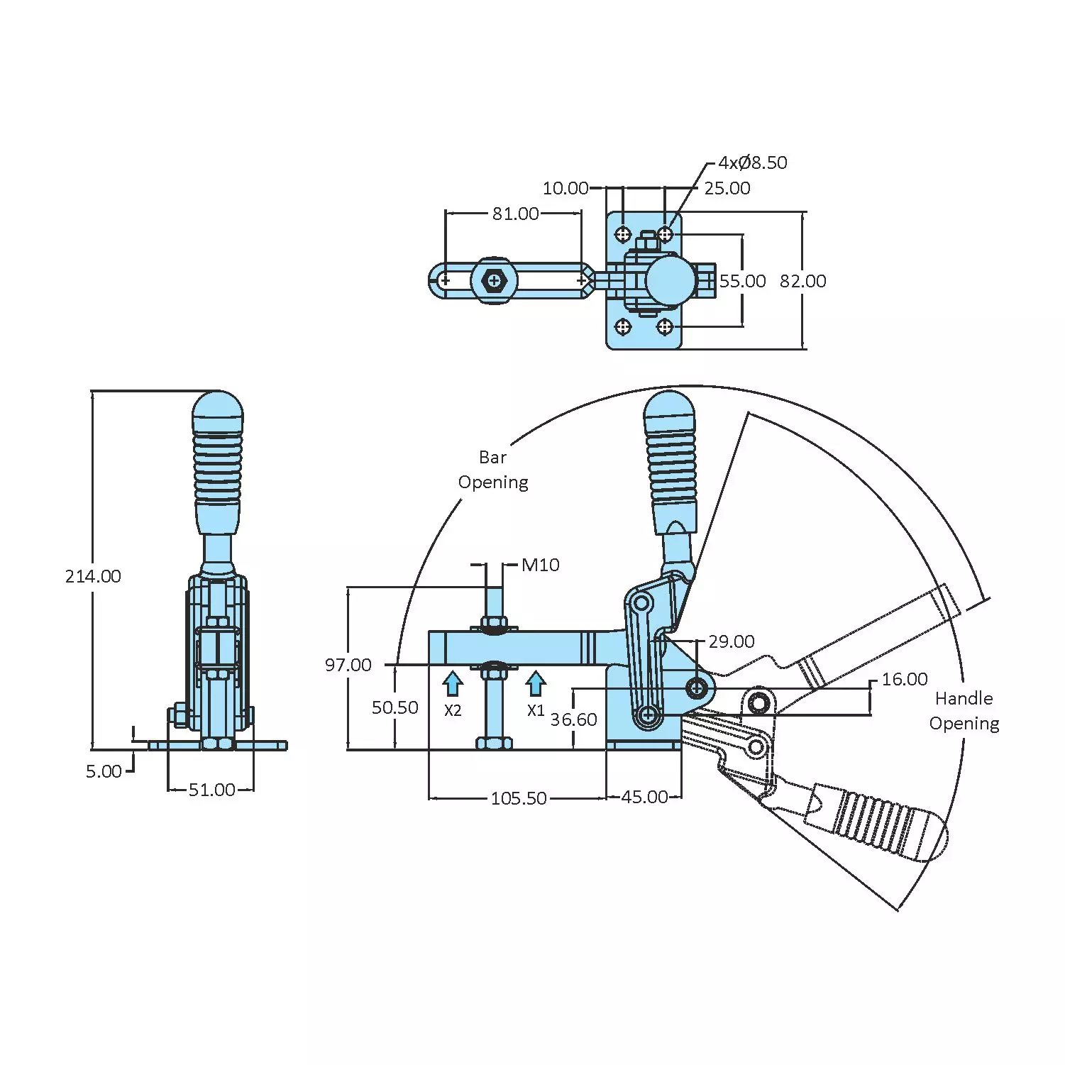 STEEL-SMITH Flanged Base Automotive Clamps 150° HV-700-FUV