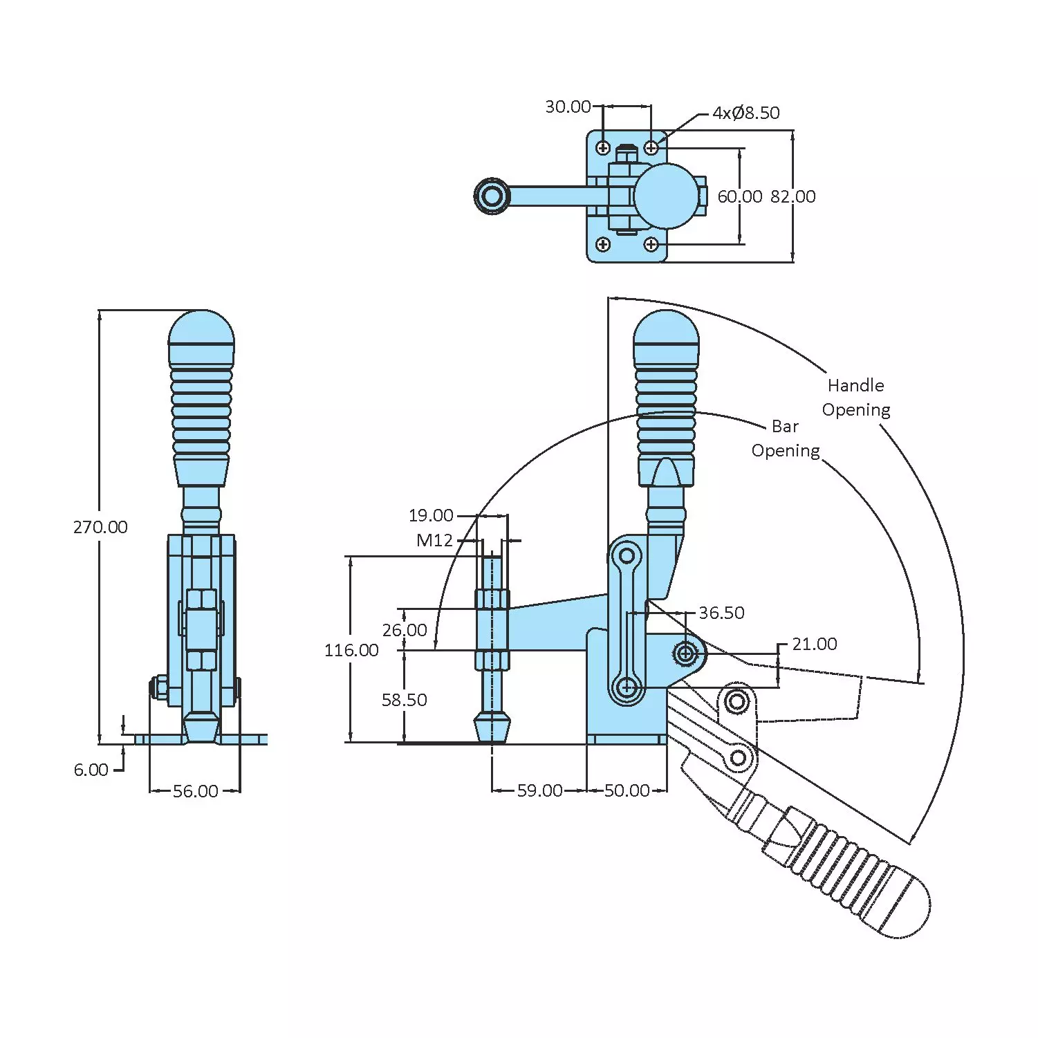 STEEL-SMITH Flanged Base Automotive Clamps 123° HV-1200-F1AV
