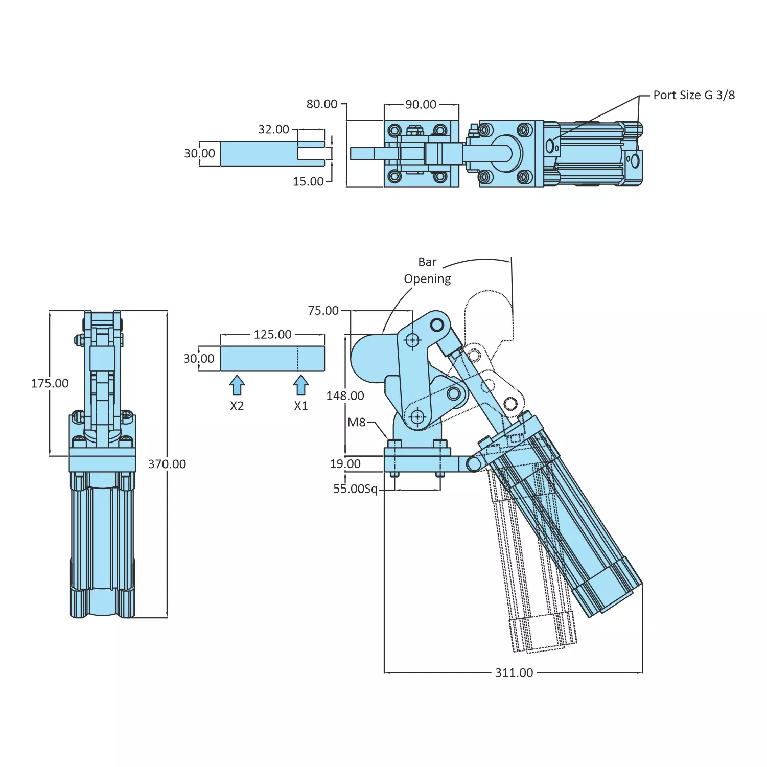 STEEL-SMITH Clamp Steel, AOT-BII-1000