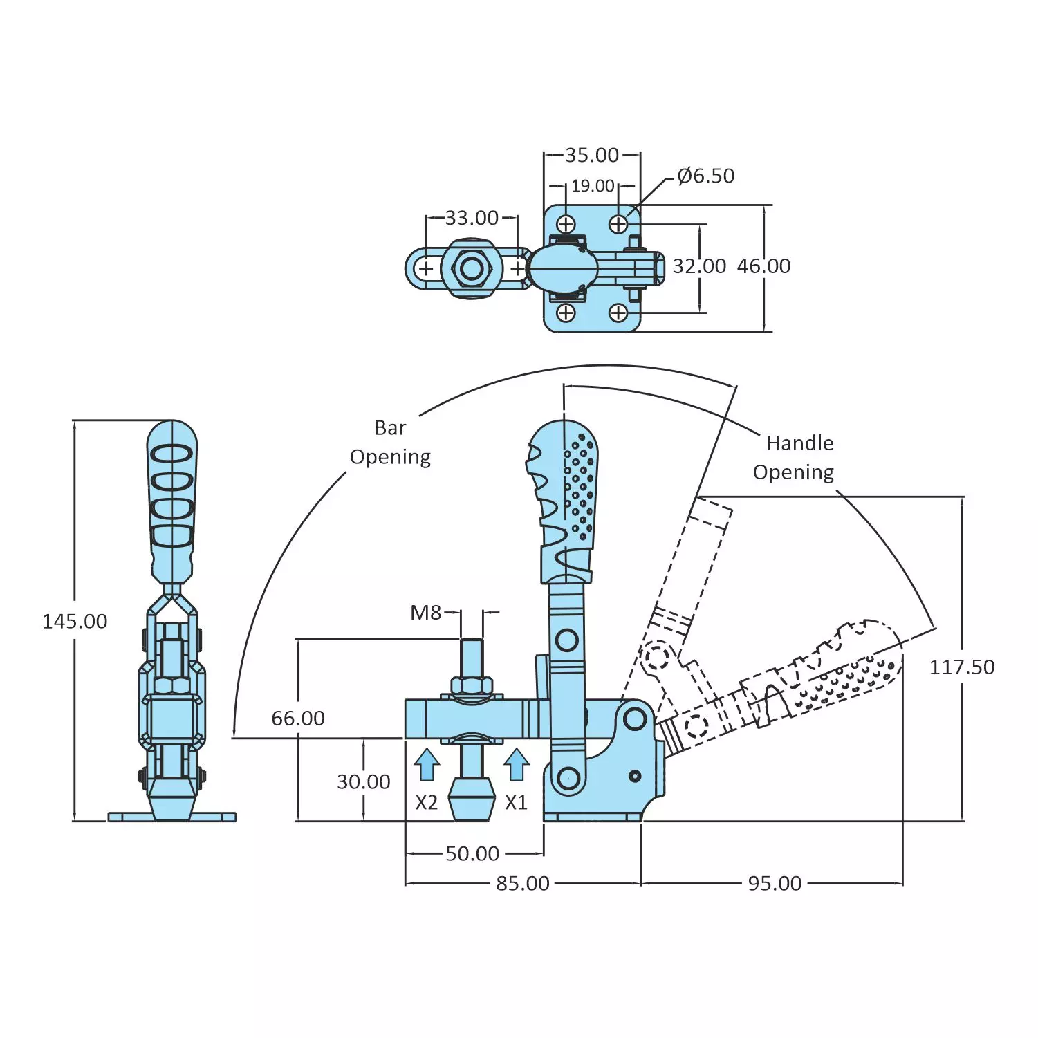 STEEL-SMITH Medium Duty Clamp Flanged Base, VTC-3050-UB