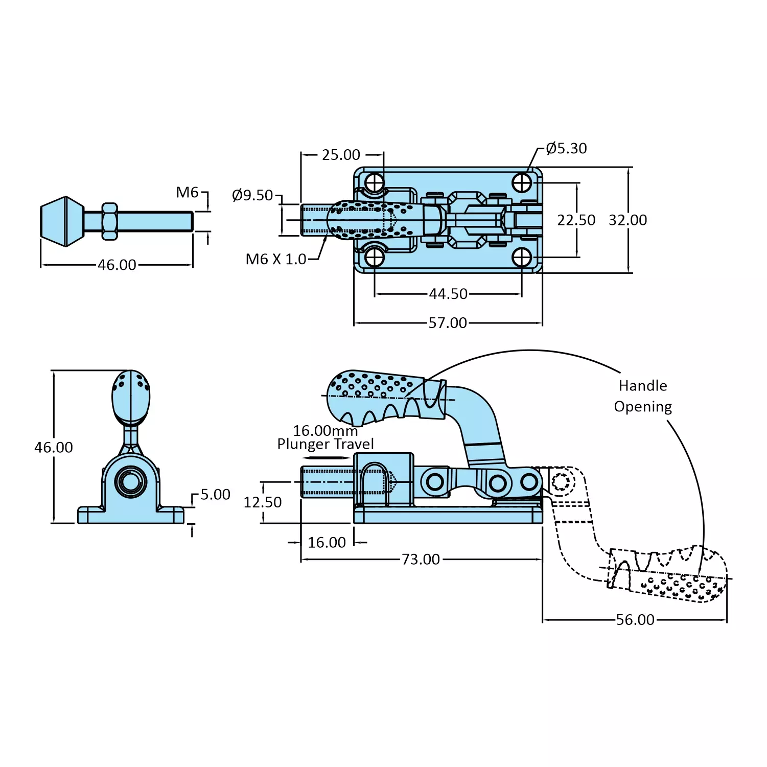 STEEL-SMITH Miniature Clamp Flanged Base Zinc Plated, HTC-1216-LH