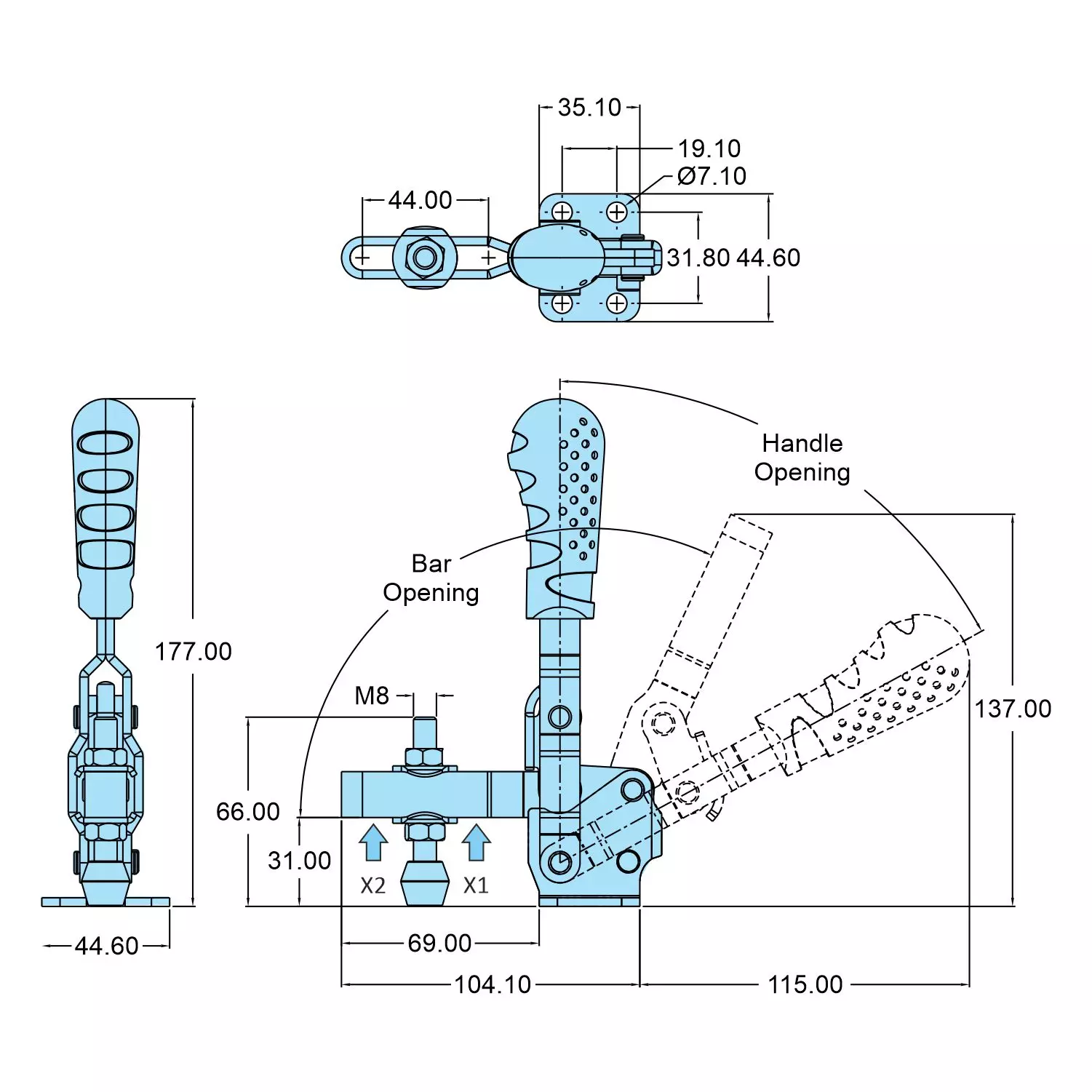 STEEL-SMITH Vertical Hold Down Action Toggle Clamp Flanged Base 1.7 kN, VTC-207-UM