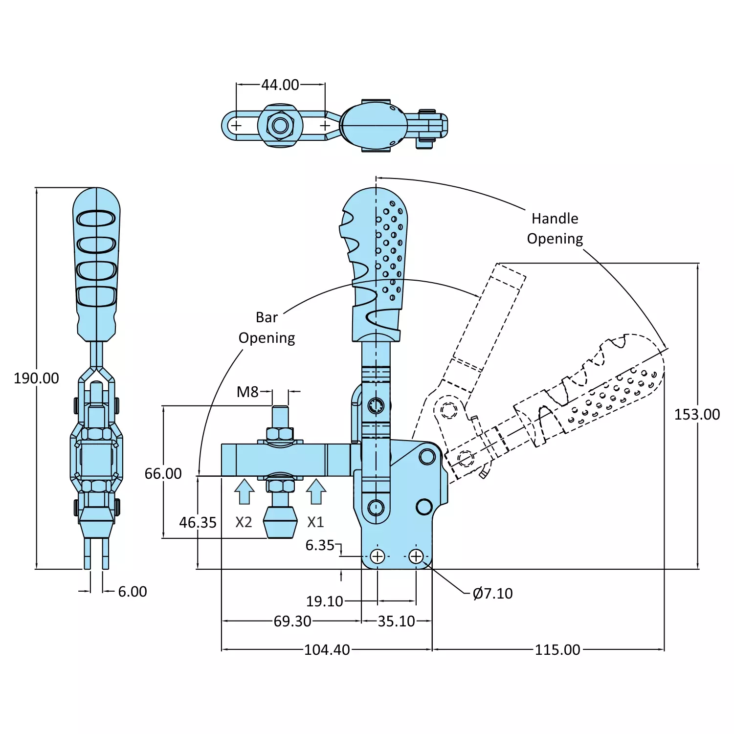 STEEL-SMITH Vertical Hold Down Action Toggle Clamp Straight Base 1.7 kN, VTC-207-UMB