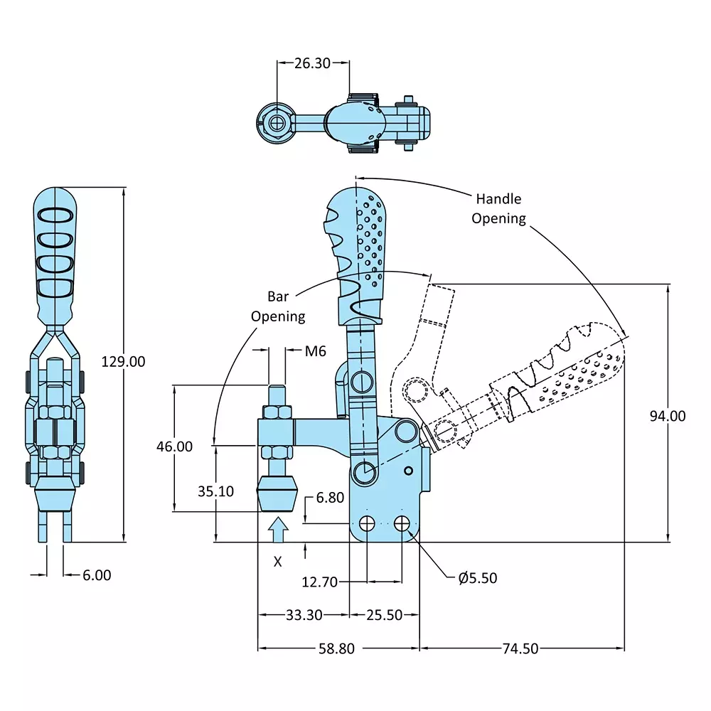 STEEL-SMITH Pull Action Clamp Flanged Base Zinc Plated, PAV-620-M25
