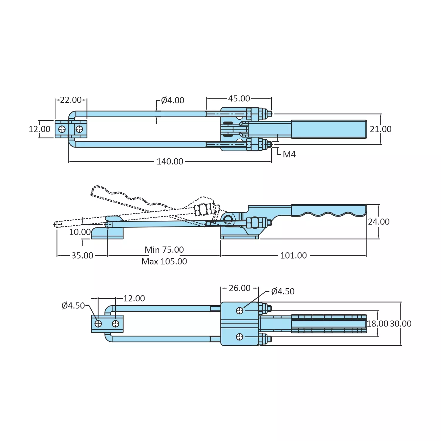 STEEL-SMITH Pull Action Clamp Flanged Base 1 kN, PAH-15-500-M50