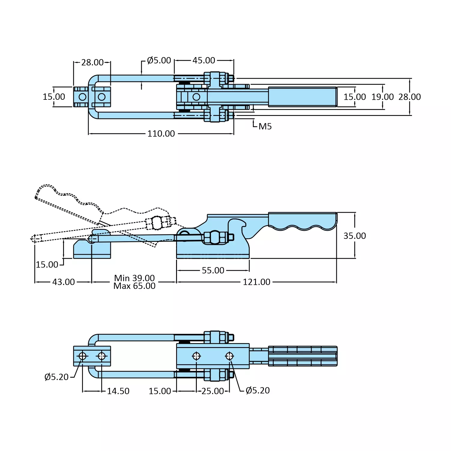 STEEL-SMITH Pull Action Clamp Flanged Base 2 kN, PAH-25-1000