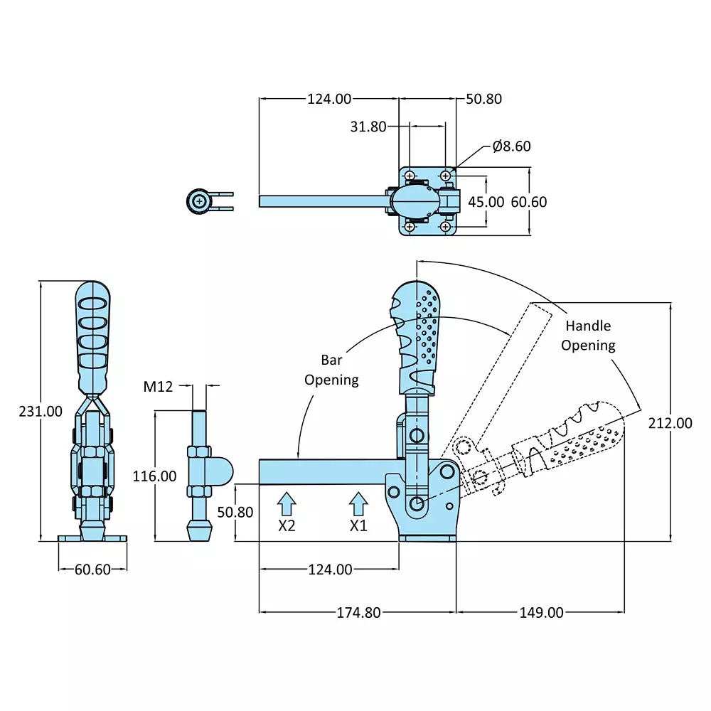 STEEL-SMITH Pull Action Clamp Flanged Base Zinc Plated, PAV-620-M25-SS