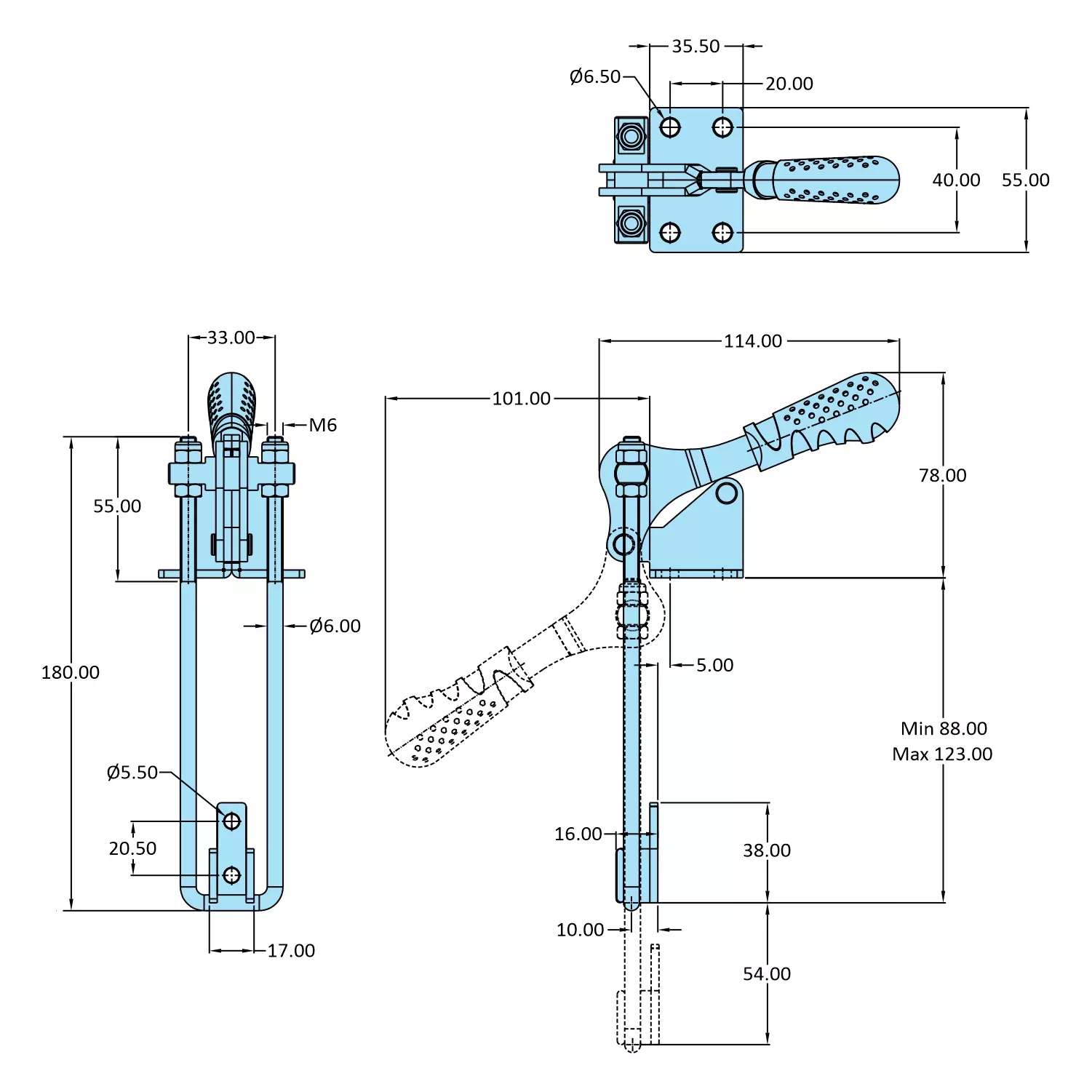 STEEL-SMITH Pull Action Clamp Flanged Base 4.9 kN, PAV-850-M50