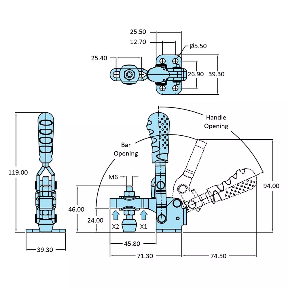 STEEL-SMITH Pull Action Clamp Flanged Base Zinc Plated, PAV-620-M50
