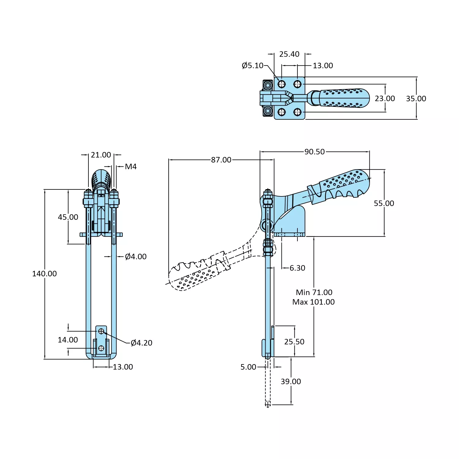 STEEL-SMITH Pull Action Clamp Flanged Base 1 kN, PAV-620-M50
