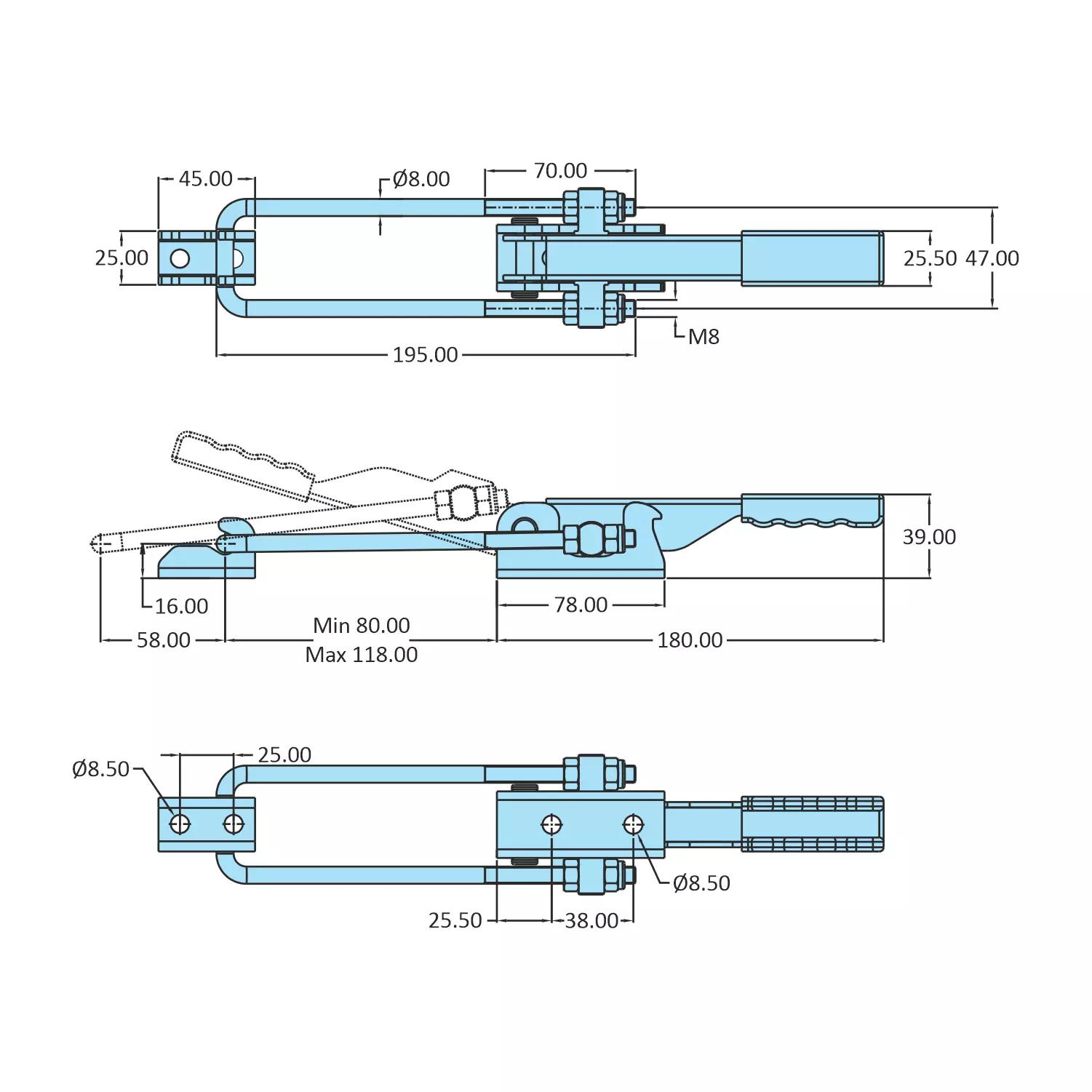 steel-smith-pull-action-clamp-flanged-base-zinc-plated-pah-45-4000-m50-ss