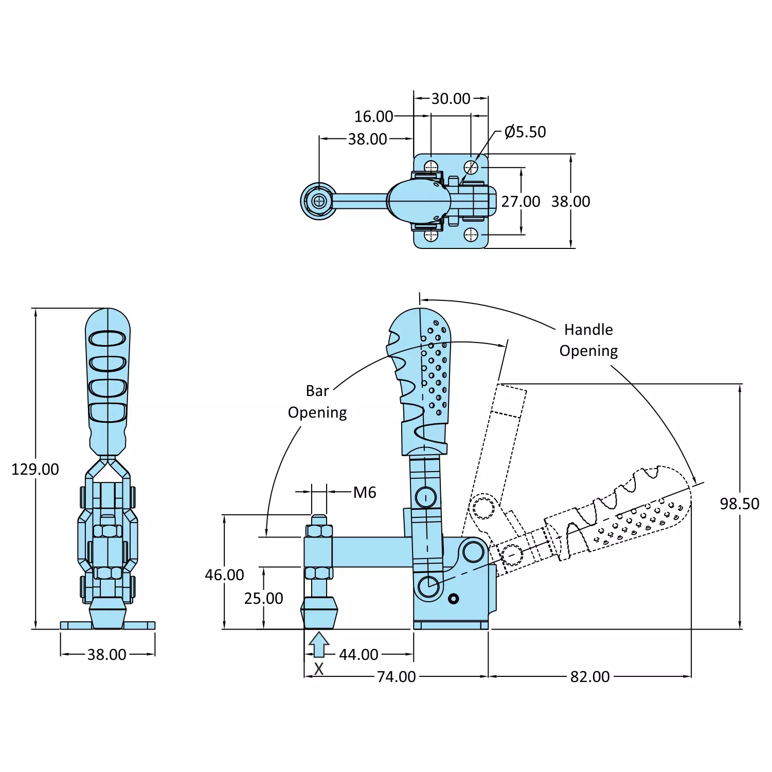 STEEL-SMITH Vertical Hold Down Action Medium Duty Clamps Flanged Base 1 kN, VTC-2535-SF