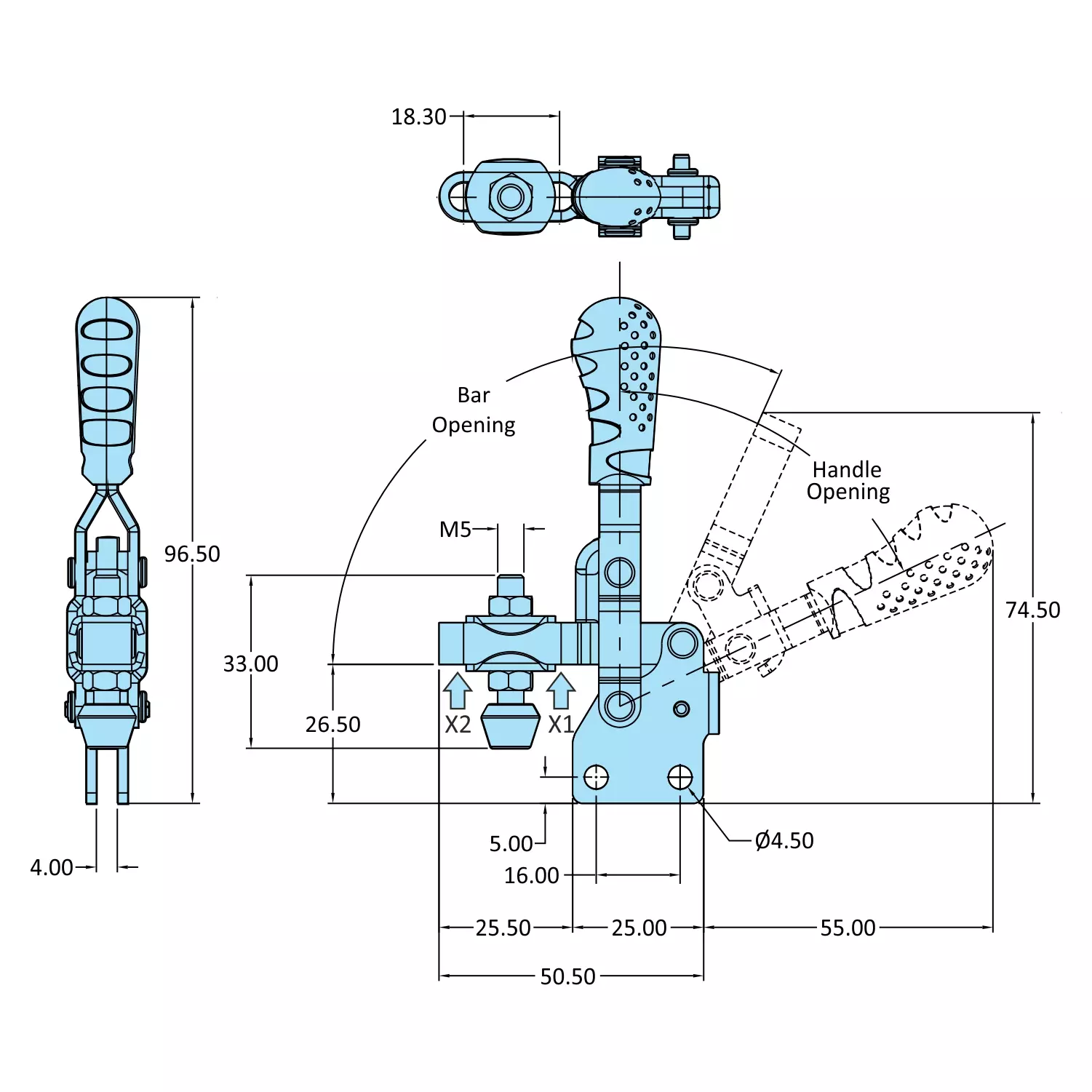 STEEL-SMITH Vertical Hold Down Action Toggle Clamp Straight Base 0.5kN, VTC-201-UB
