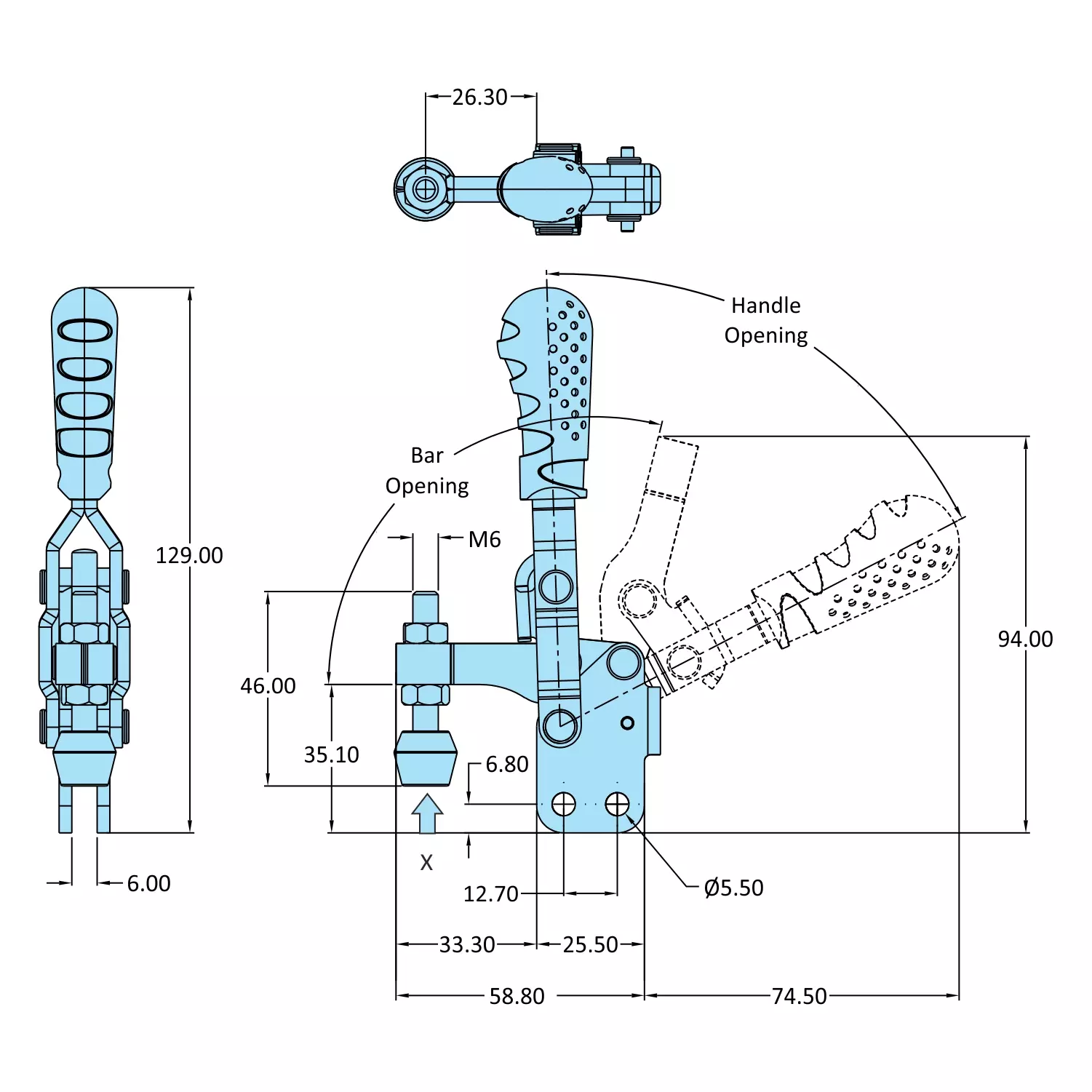 STEEL-SMITH Vertical Hold Down Action Toggle Clamp Straight Base 1kN, VTC-202-SFB