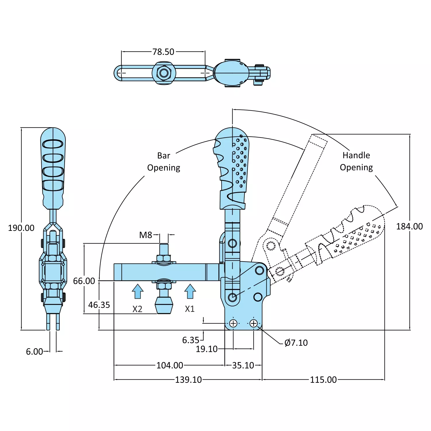 STEEL-SMITH Vertical Hold Down Action Toggle Clamp Straight Base 1.7 kN, VTC-207-ULB
