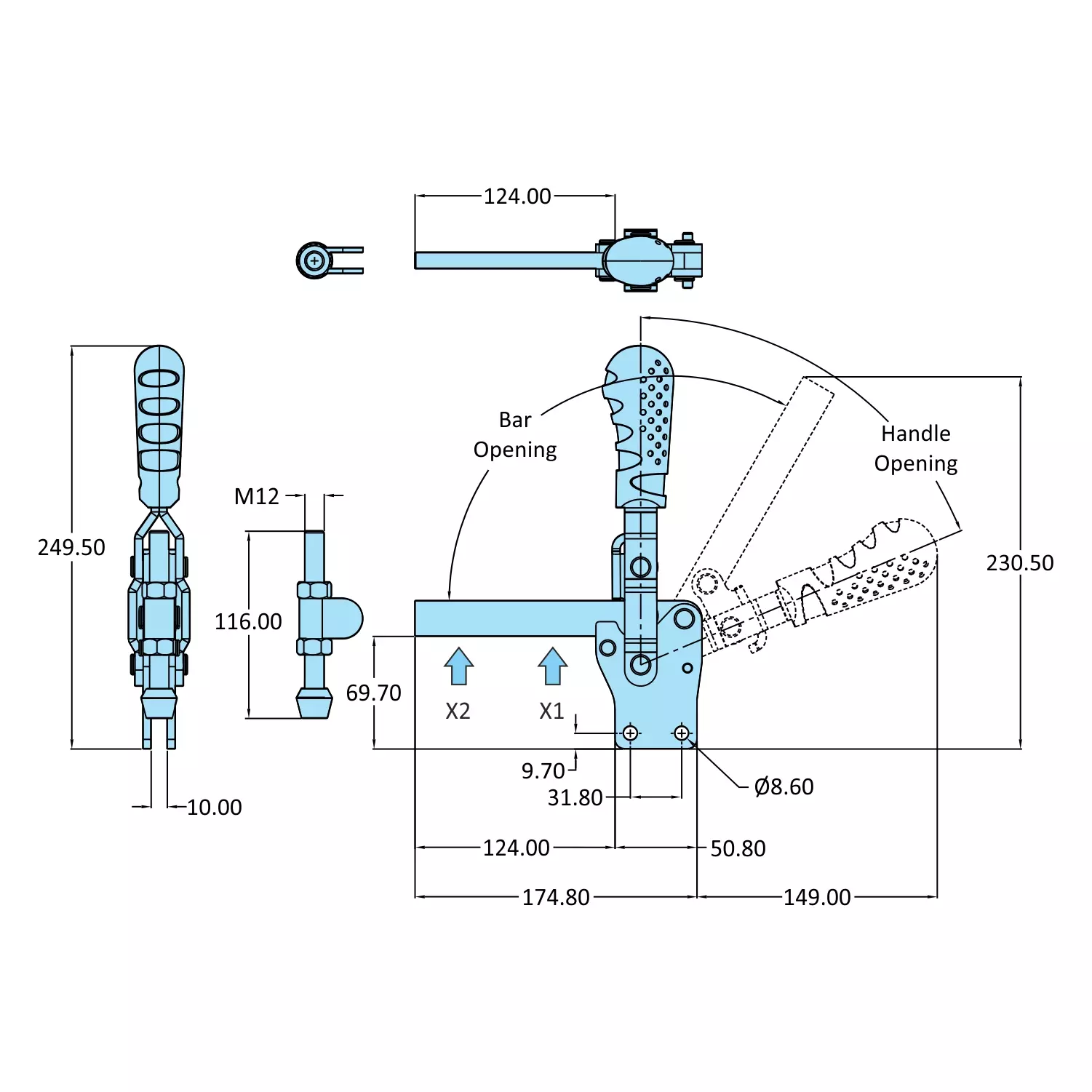 STEEL-SMITH Vertical Hold Down Action Toggle Clamp Straight Base 4.4kN, VTC-247-SB