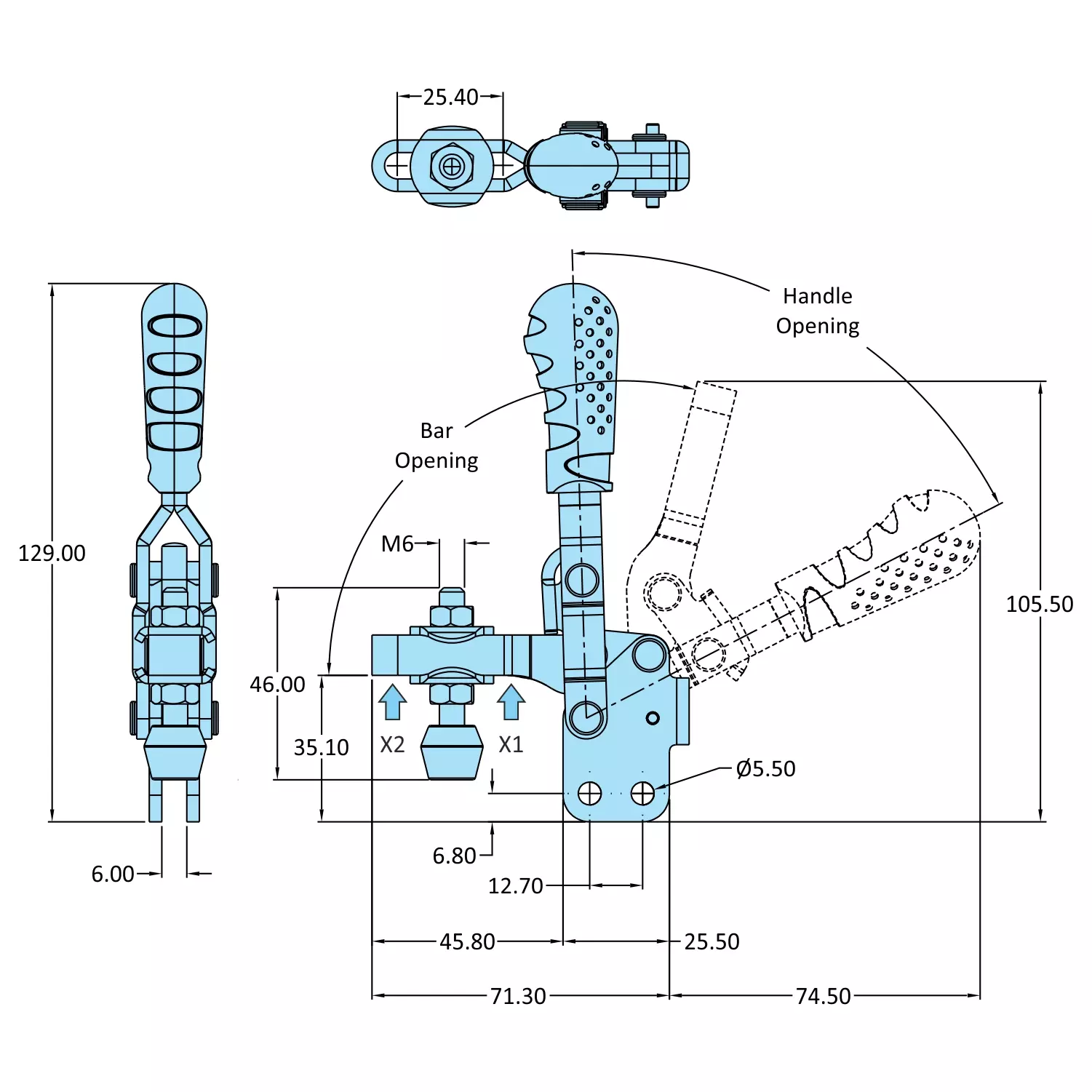 STEEL-SMITH Vertical Hold Down Action Toggle Clamp Straight Base 1kN, VTC-202-UB-SS