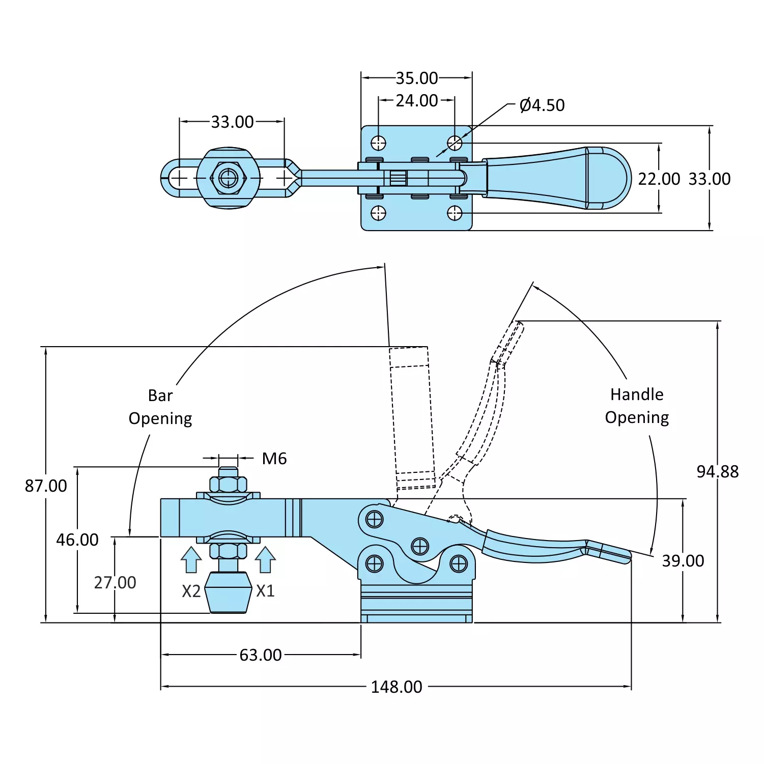 STEEL-SMITH Medium Duty Clamps Flanged Base 1.4 kN, H-2655-UB-SS