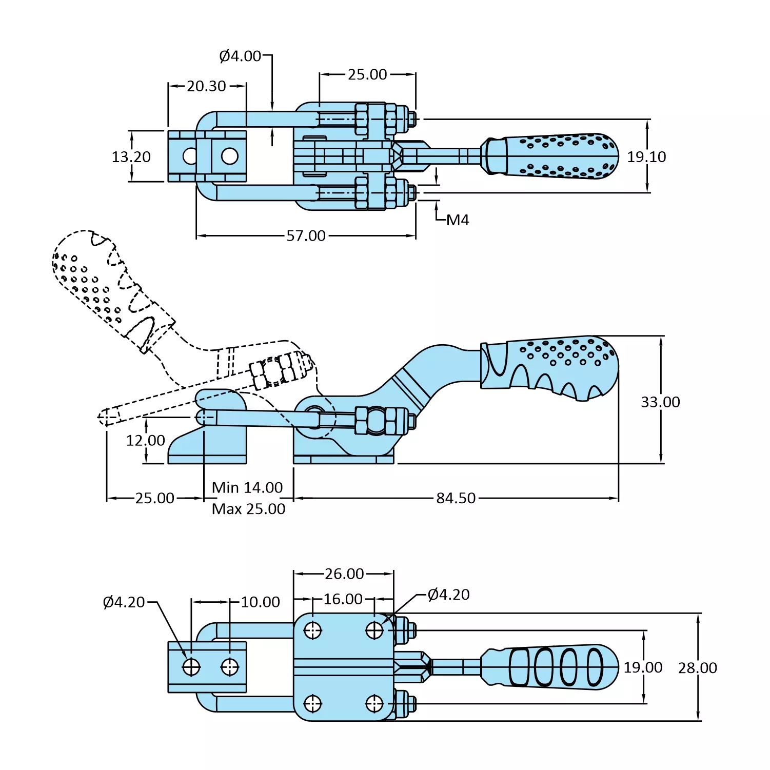 STEEL-SMITH Pull Action Clamp Flanged Base 1.5 kN, PAH-323-SS