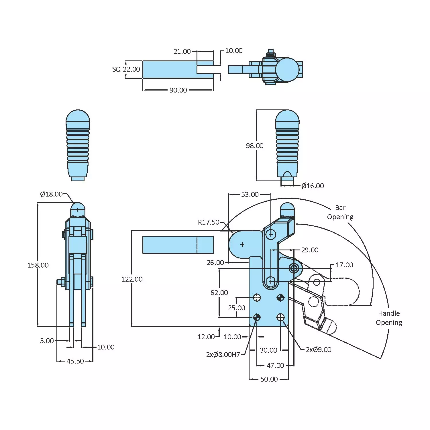 STEEL-SMITH Action Toggle Clamp Straight Base 6.9kN, HV-BII-300-BS