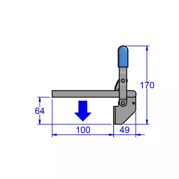 sandfield-mg-series-vertical-action-hold-down-toggle-clamp-front-mount-mild-steel-extended-100-mm-bar-length-mg84-uf-100-mm