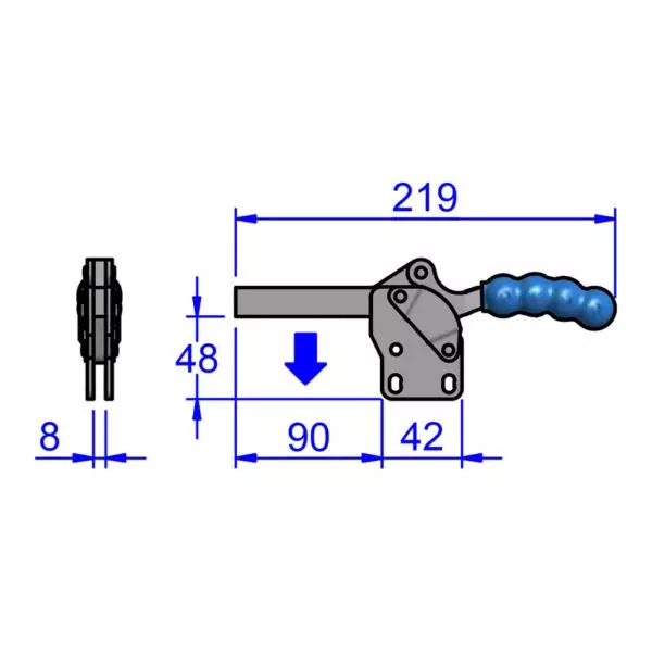 sandfield-mh-series-horizontal-action-toggle-clamp-template-mount-heavy-gauge-steel-solid-100-mm-bar-length-mh6