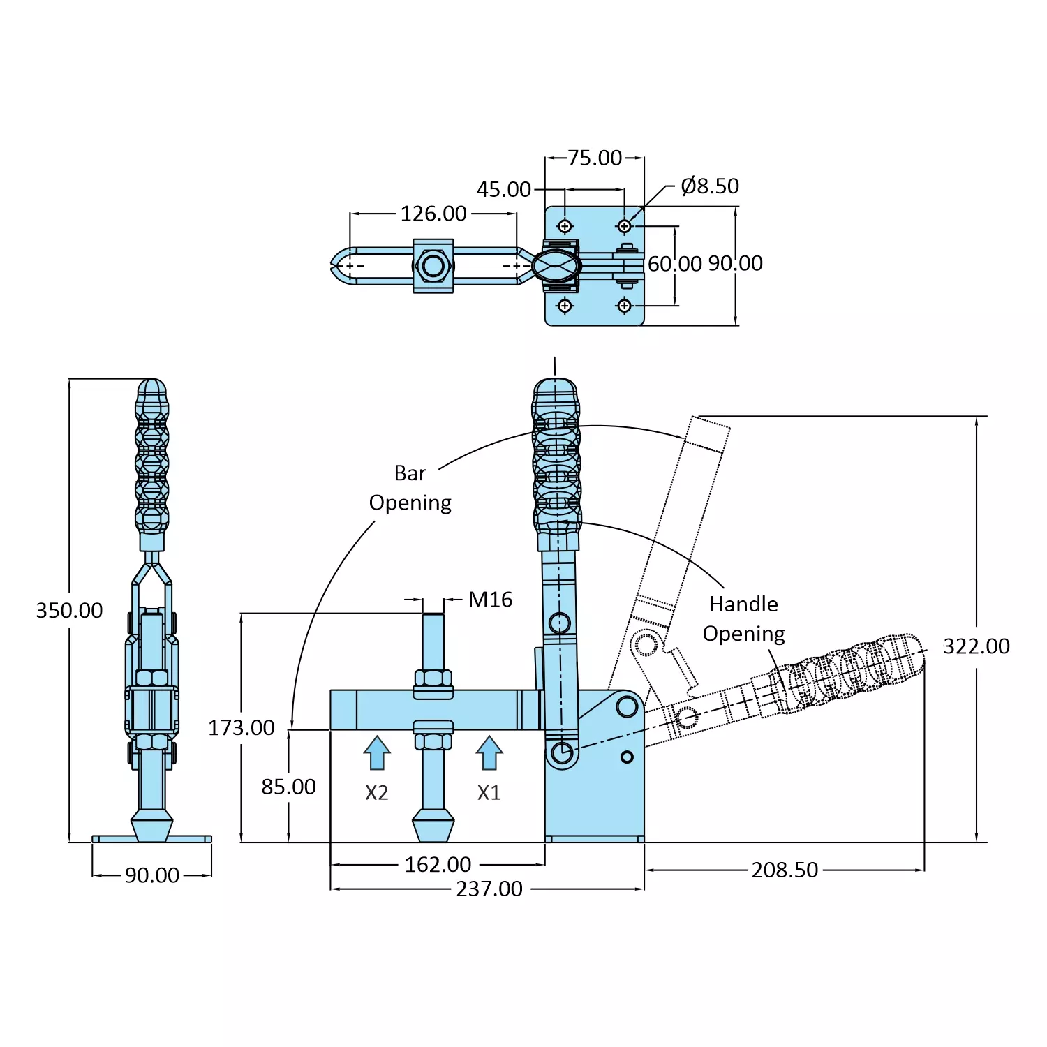 STEEL-SMITH Vertical Hold Down Action Medium Duty Clamps Flanged Base 5.9kN, VTC-85150-UB