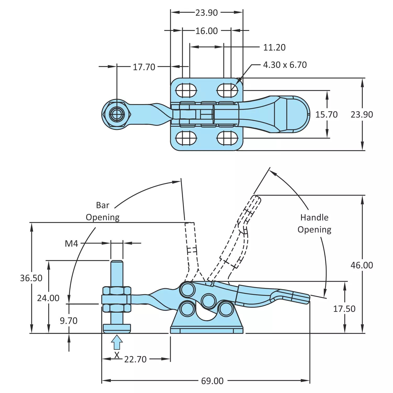 STEEL-SMITH Horizontal Hold Down Action Flanged Base 0.30kN, H-205-S