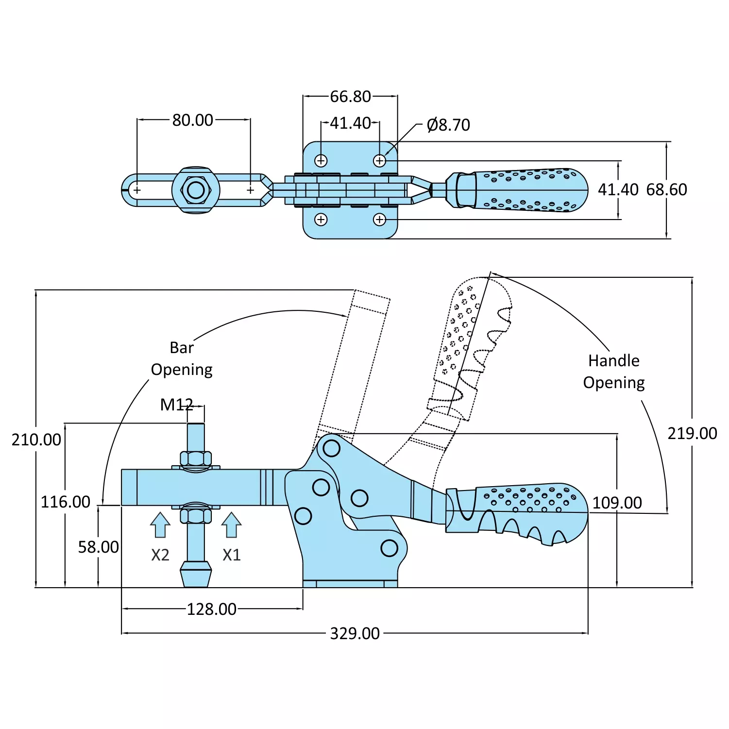 STEEL-SMITH Horizontal Hold Down Action Flanged Base 4.4kN, H-245-U
