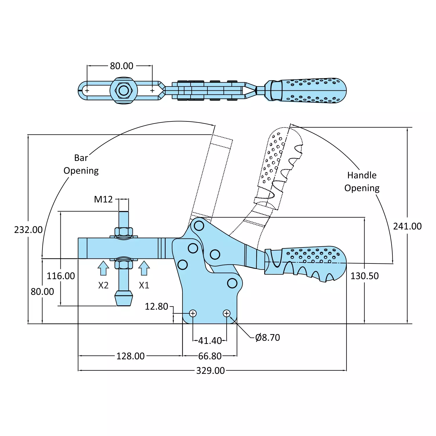 STEEL-SMITH Horizontal Hold Down Action Straight Base 4.4kN, H-245-UB