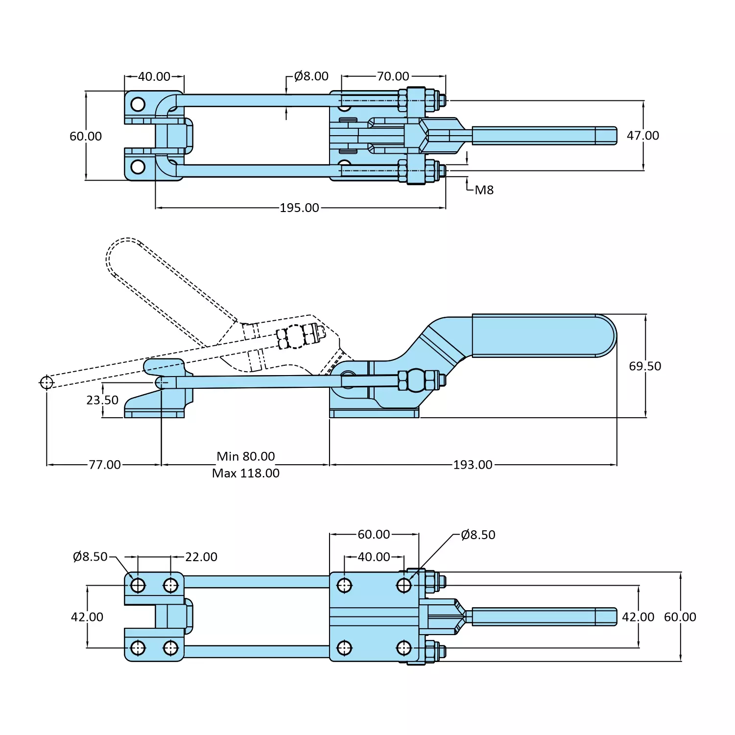 STEEL-SMITH Pull Action Clamp Flanged Base 9.3 kN, PAH-2445-M50