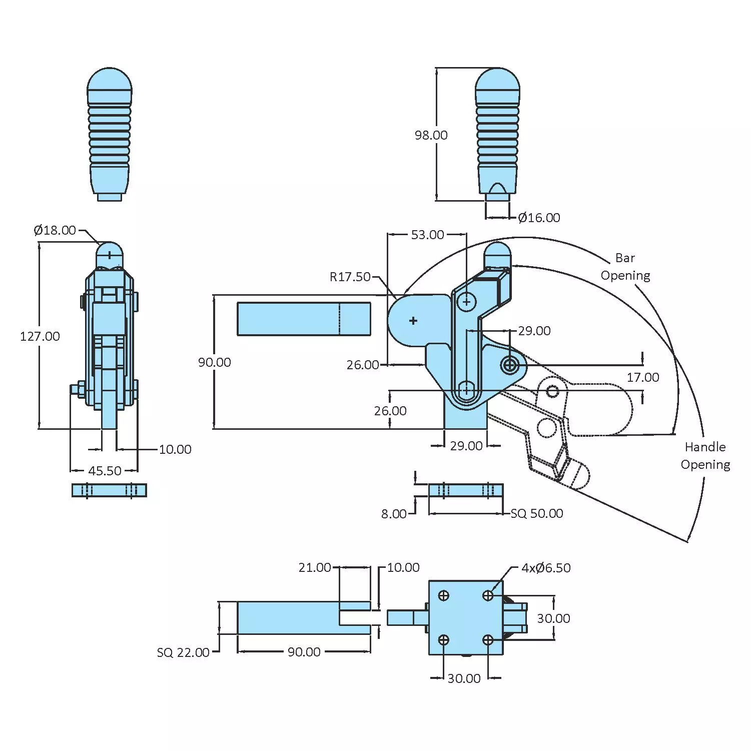 STEEL-SMITH Toggle Clamps Swivel Base 6.9kN, HV-BII-300