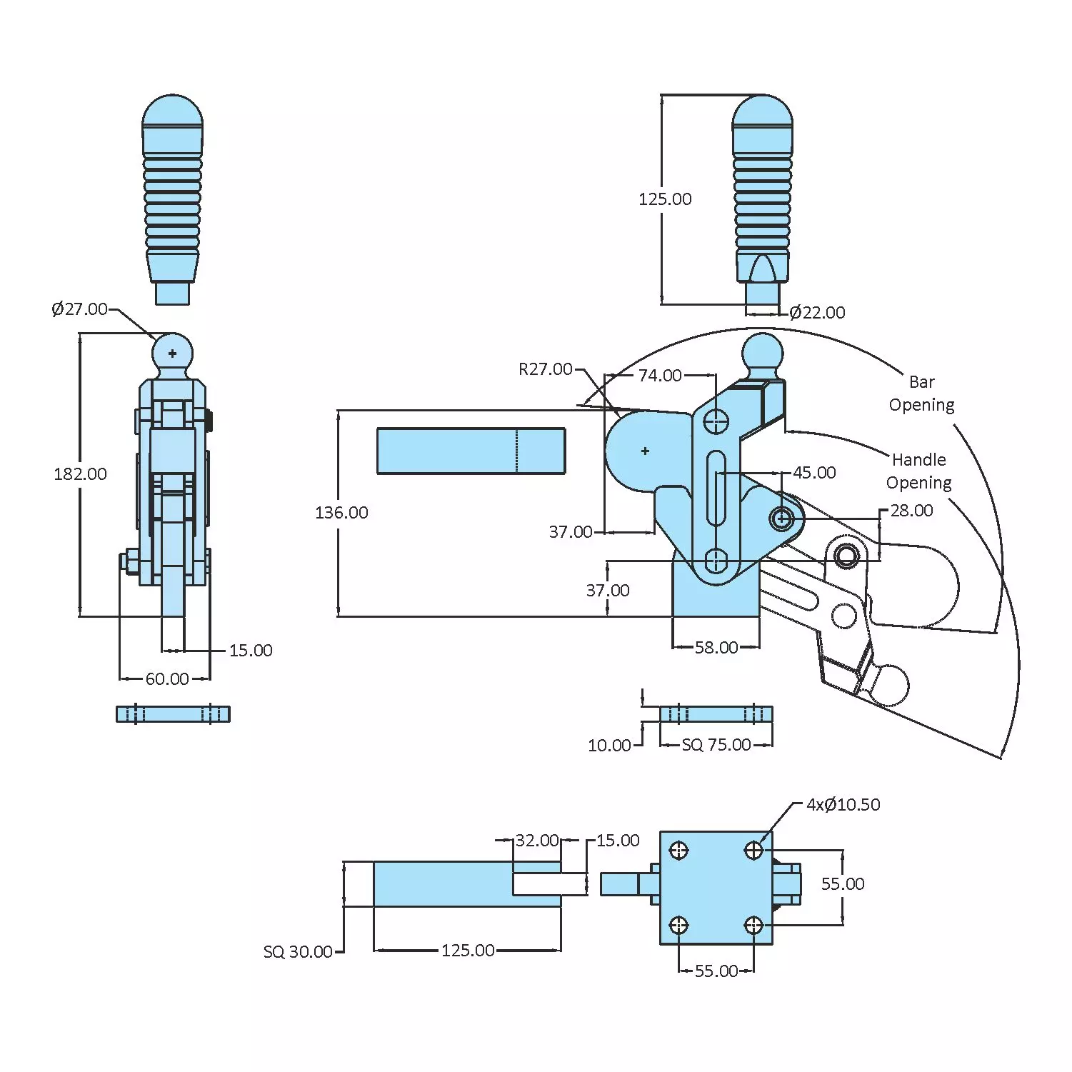 STEEL-SMITH Toggle Clamps Swivel Base 24.5kN, HV-BII-1000